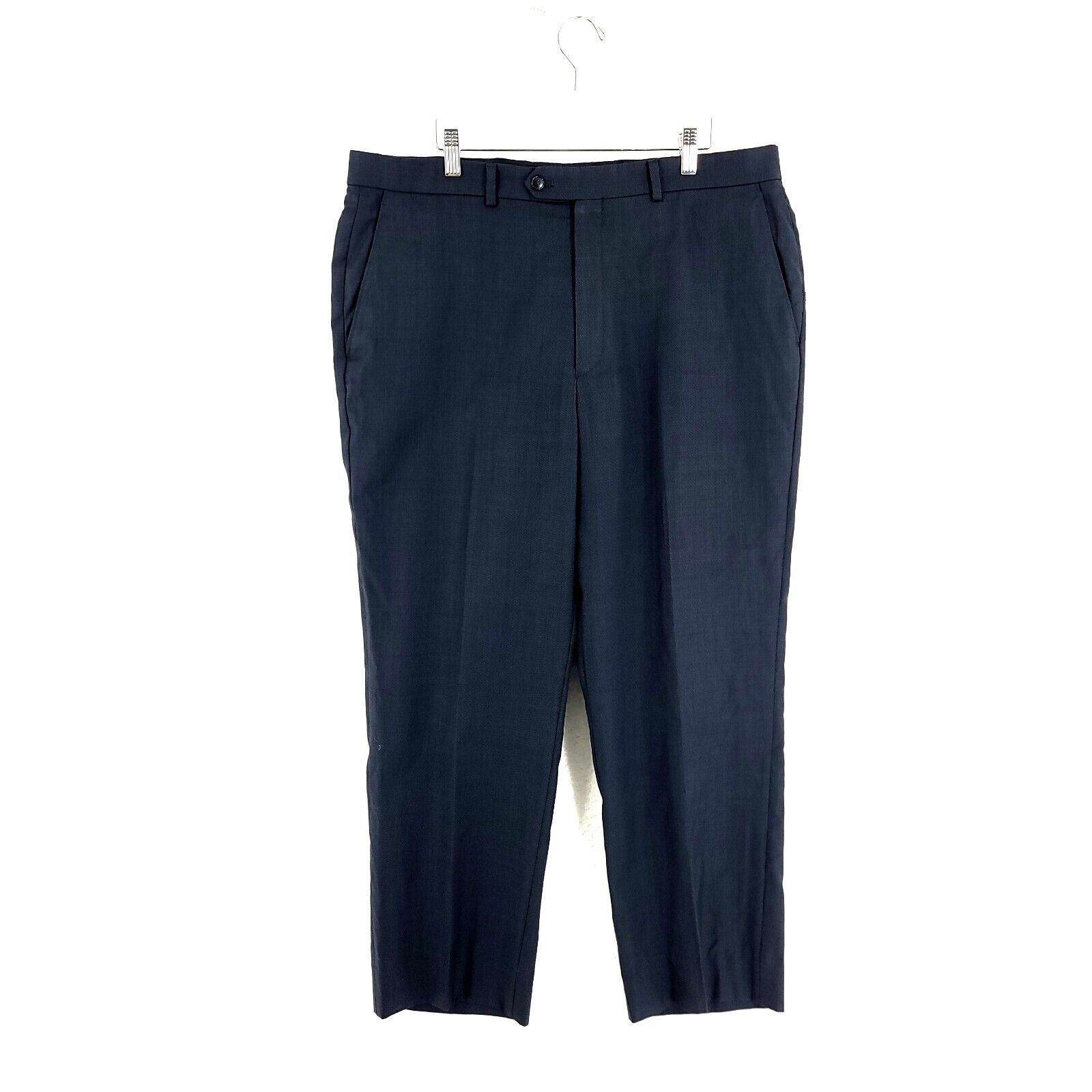 Vintage DAMAGED Unbranded Blue Sharkskin Wool Flat Front High Rise D Size 36R - 1 Thumbnail