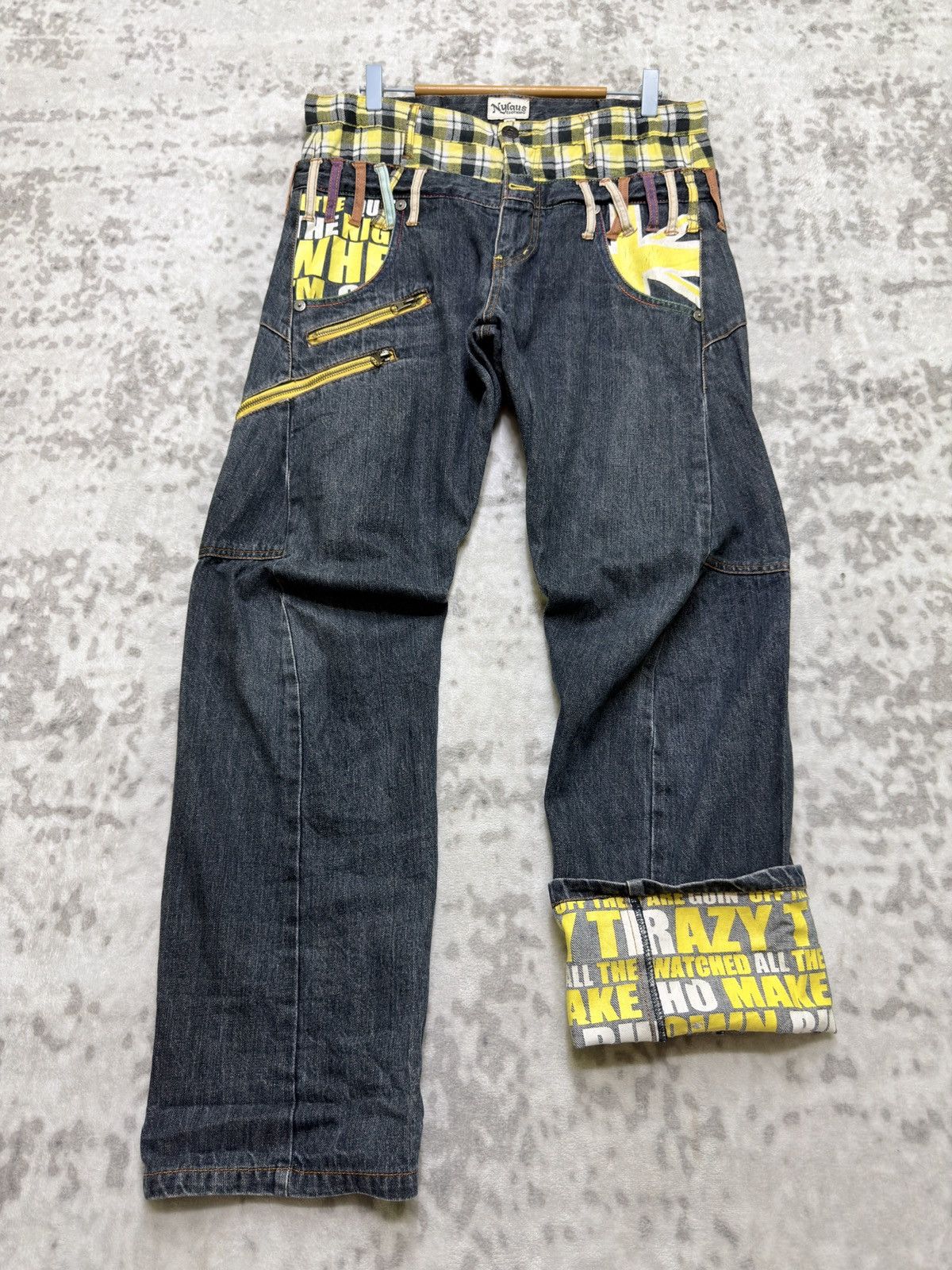 Nylaus Clothing Punk Double Waist Plaid Y2K Twisted Leg