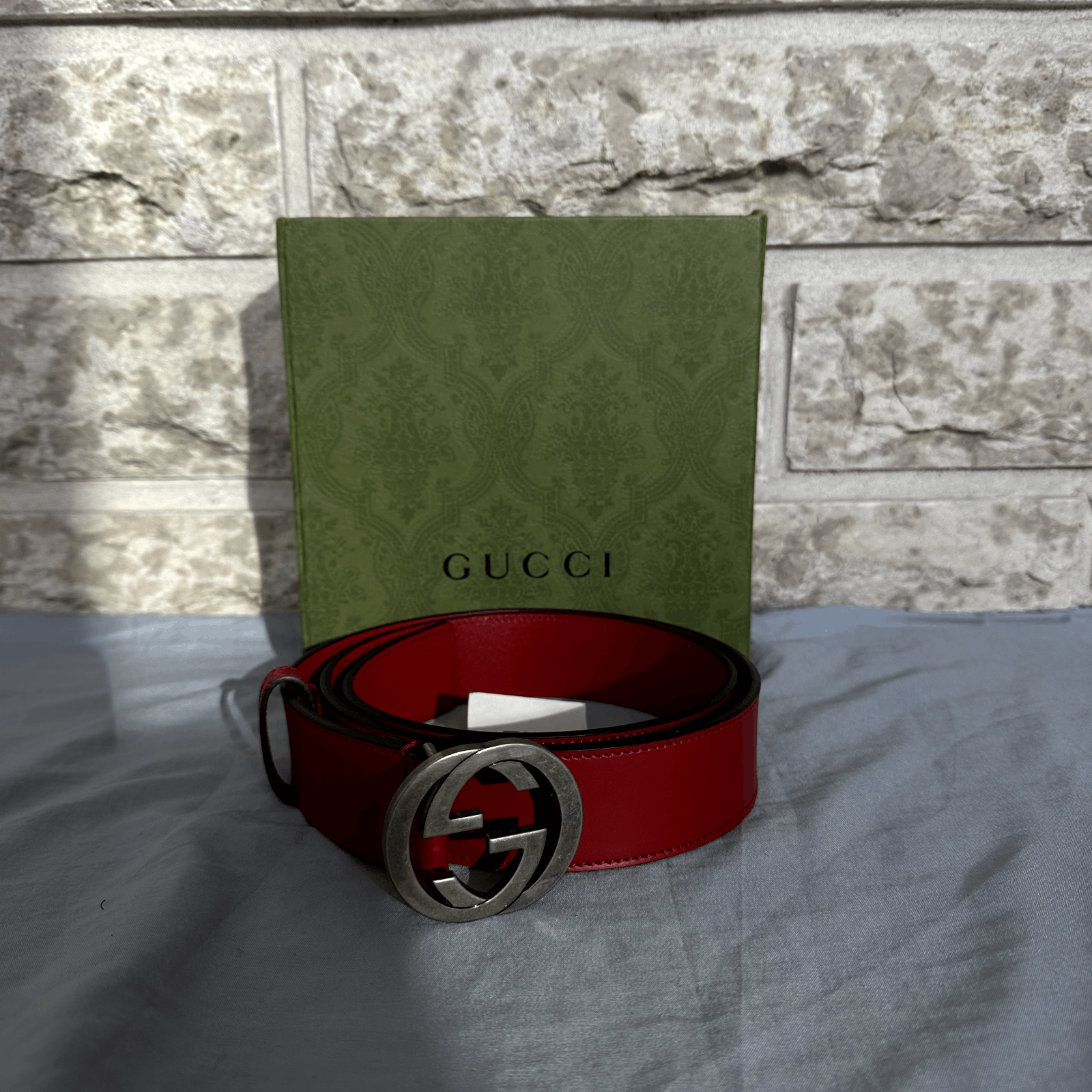 Gucci Gucci Red Belt With Interlocking GG Buckle Size 38 Waist Re Size 38 - 1 Thumbnail