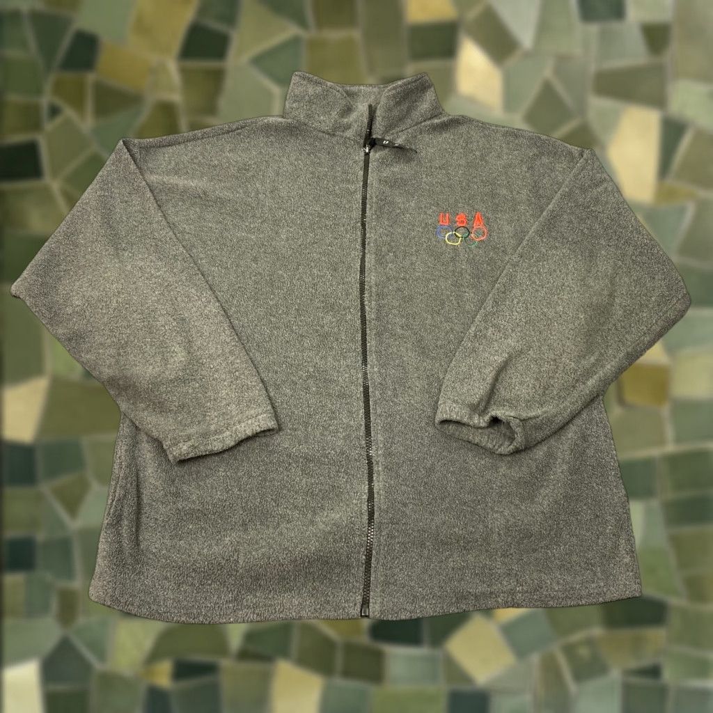 Vintage VINTAGE Olympic USA Fleece Jacket Mens XL Gray Full Zip Embroidered Windbreaker Jacket Size US XL / EU 56 / 4 - 1 Thumbnail