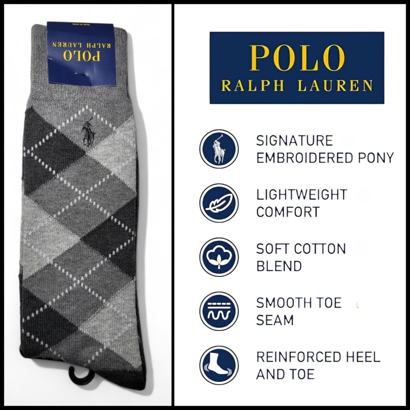 Polo Ralph Lauren Set of 2 - NWT POLO Ralph Lauren Argyle Trouser Dress Socks Size ONE SIZE - 2 Thumbnail