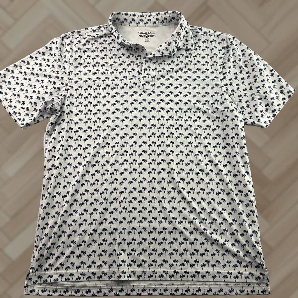 Vintage Straight Down Palm Tree Short Sleeve Golf Polo Shirt Men's M White Blue Size US M / EU 48-50 / 2 - 1 Thumbnail