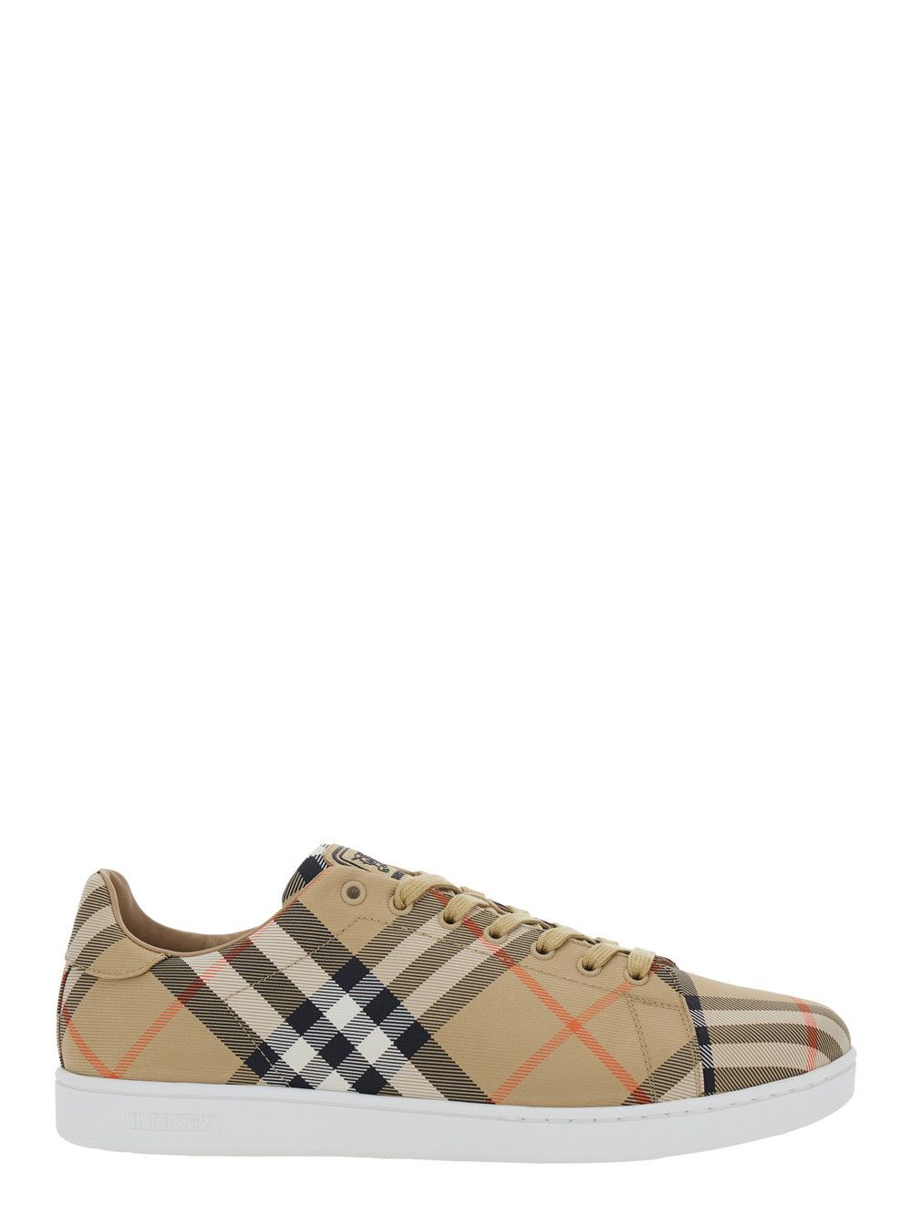 'Set' Beige Low-Top Sneaker with All-Over Check Pattern in Fabric and Leather Man