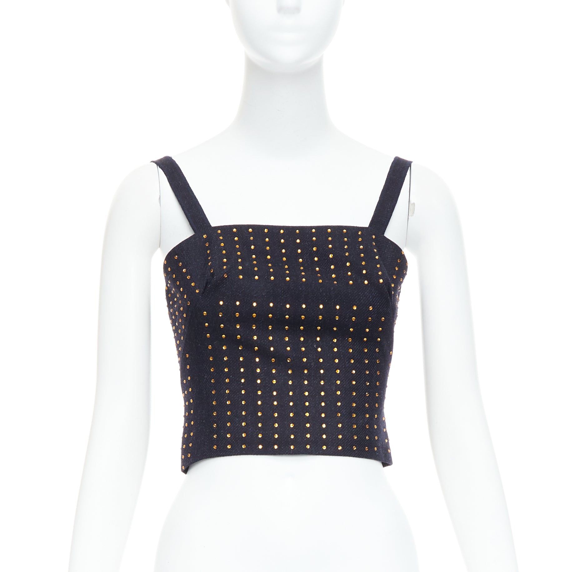Miu Miu MIU MIU Vintage 1998 Runway fleece wool black crystal bustier top IT38 XS Size XS / US 0-2 / IT 36-38 - 1 Thumbnail