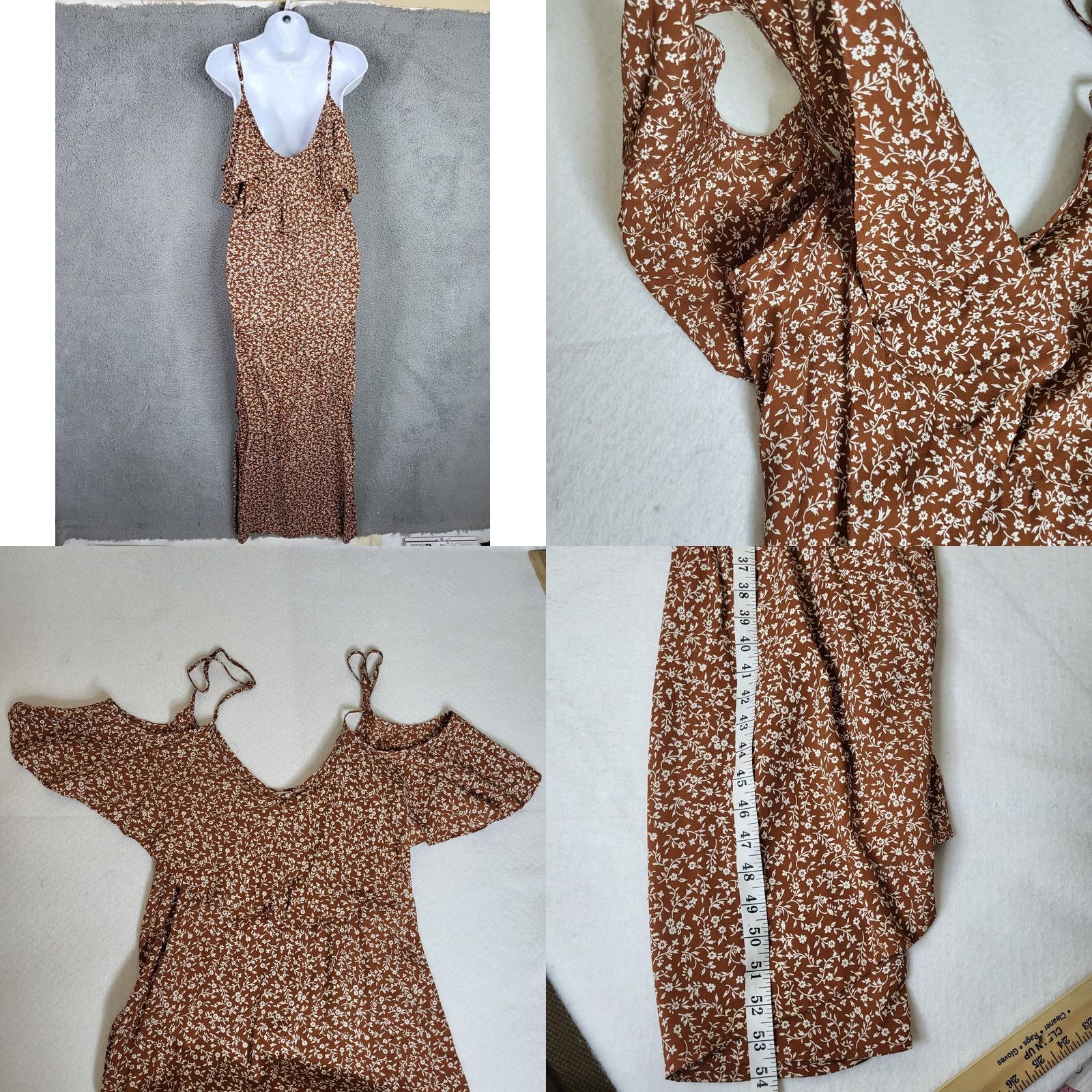 Vintage Flynn Skye Maxi Dress Floral Sleeveless V-Neck XS White Brown Women’s Size XS Casual Dress Size XS / US 0-2 / IT 36-38 - 8 Thumbnail