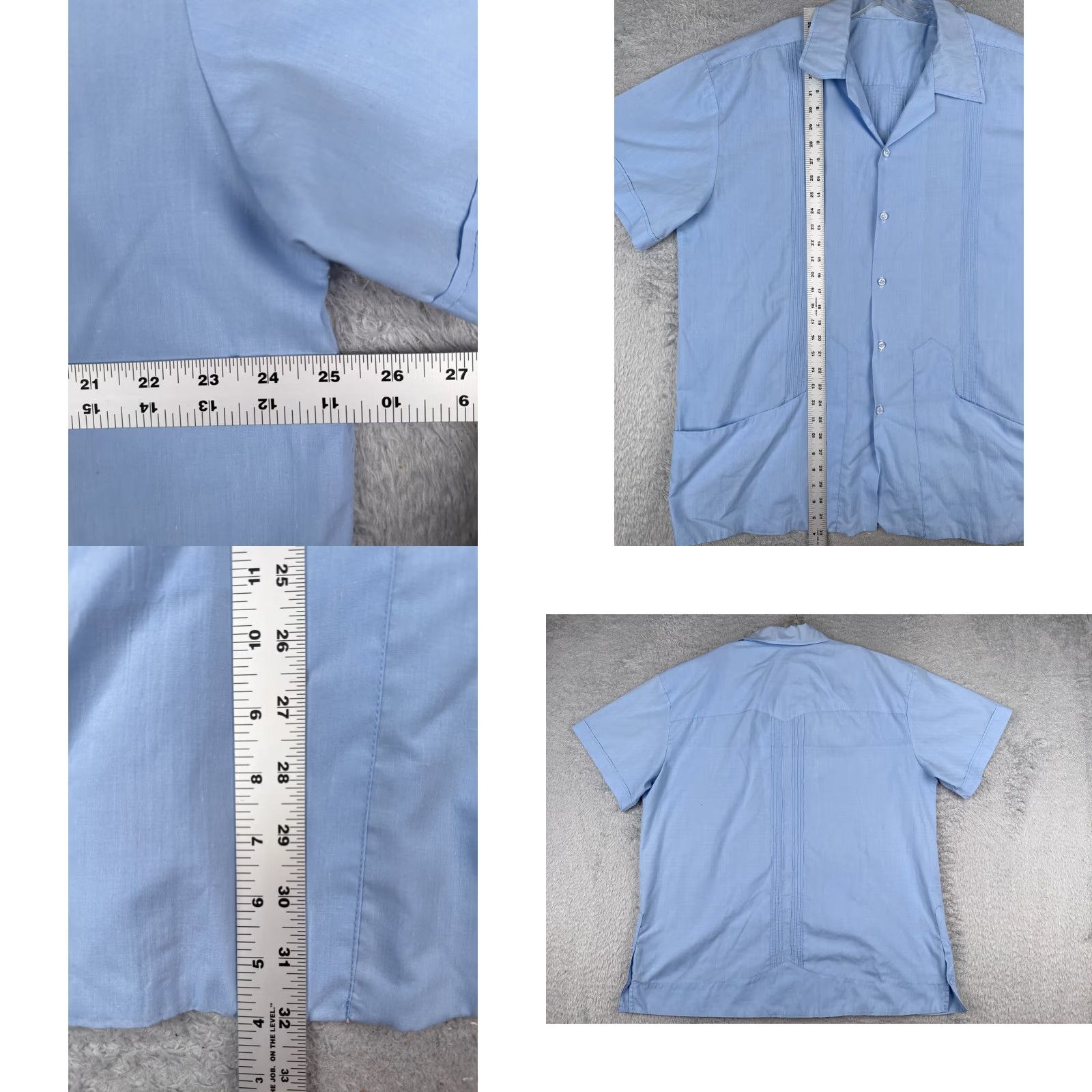 Vintage Guayabera Shirt Men XL Blue Button-Up Short Sleeve Polyester Blend Embroidered Aloha Beach Hawaiian Vacation Resort Shirt Mens Size US XL / EU 56 / 4 - 8 Thumbnail