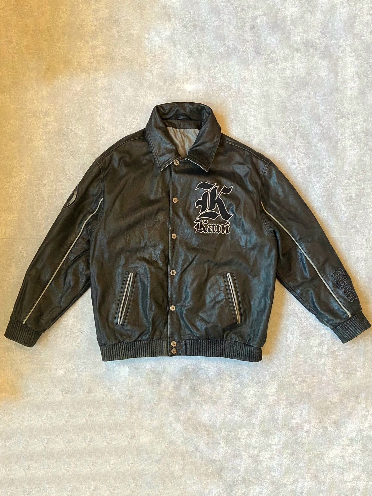 image of Karl Kani Buffalo Leather Jacket in Black, Men's (Size XL)