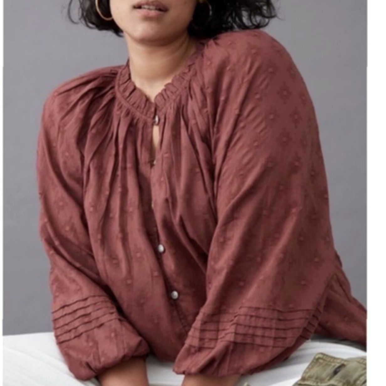 Anthropologie VINTAGE Anthropologie Cleobella Antonia Button-Down Blouse Romantic Cottagecore PS Brown Cotton 100% Down Womens Size S / US 4 / IT 40 - 6 Thumbnail