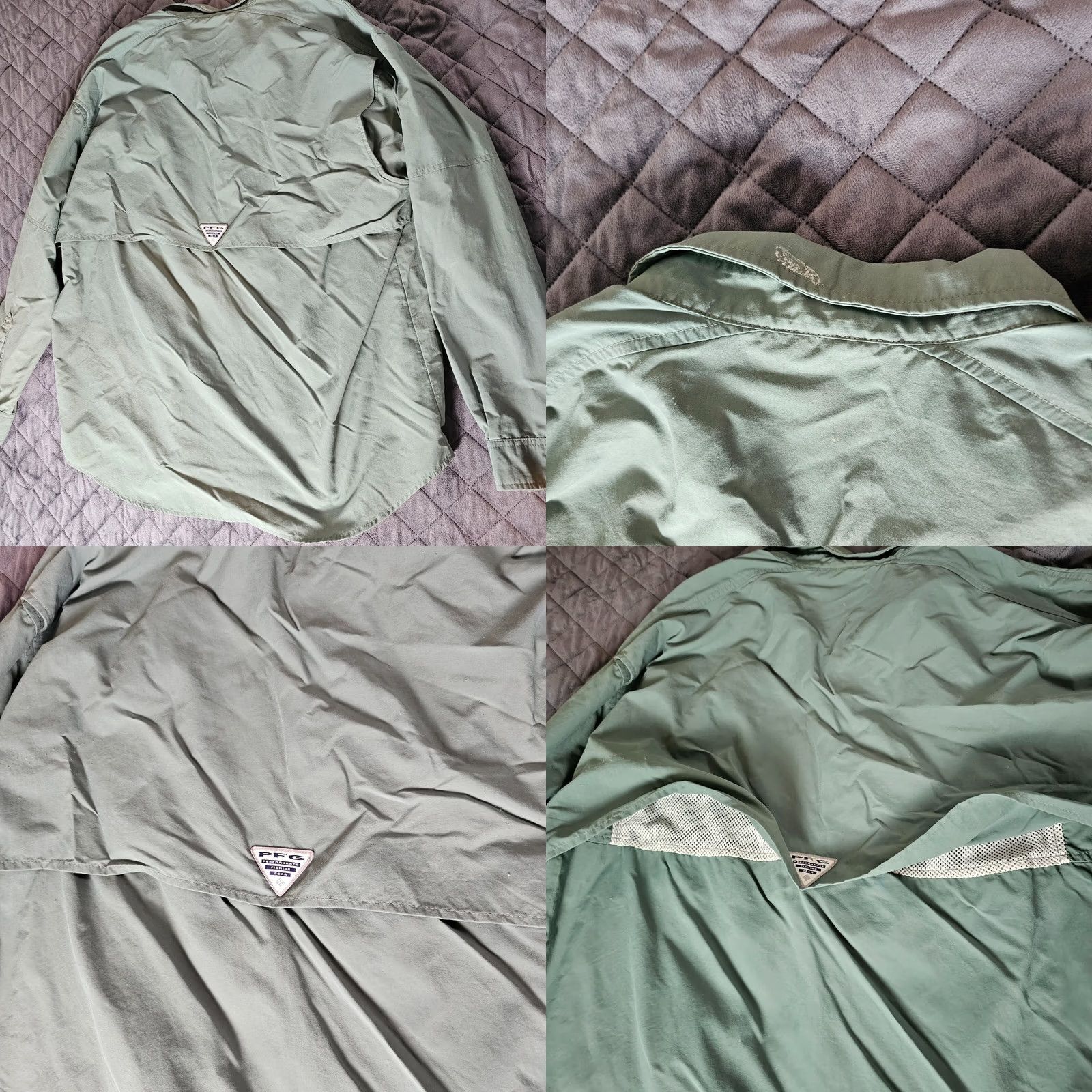 Vintage Columbia Shirt Men Large Green PFG Relaxed Fit Button-Up Long Sleeve UPF All Seasons Pockets Nylon Omni Shade Fish Pattern Logo Size US L / EU 52-54 / 3 - 8 Thumbnail