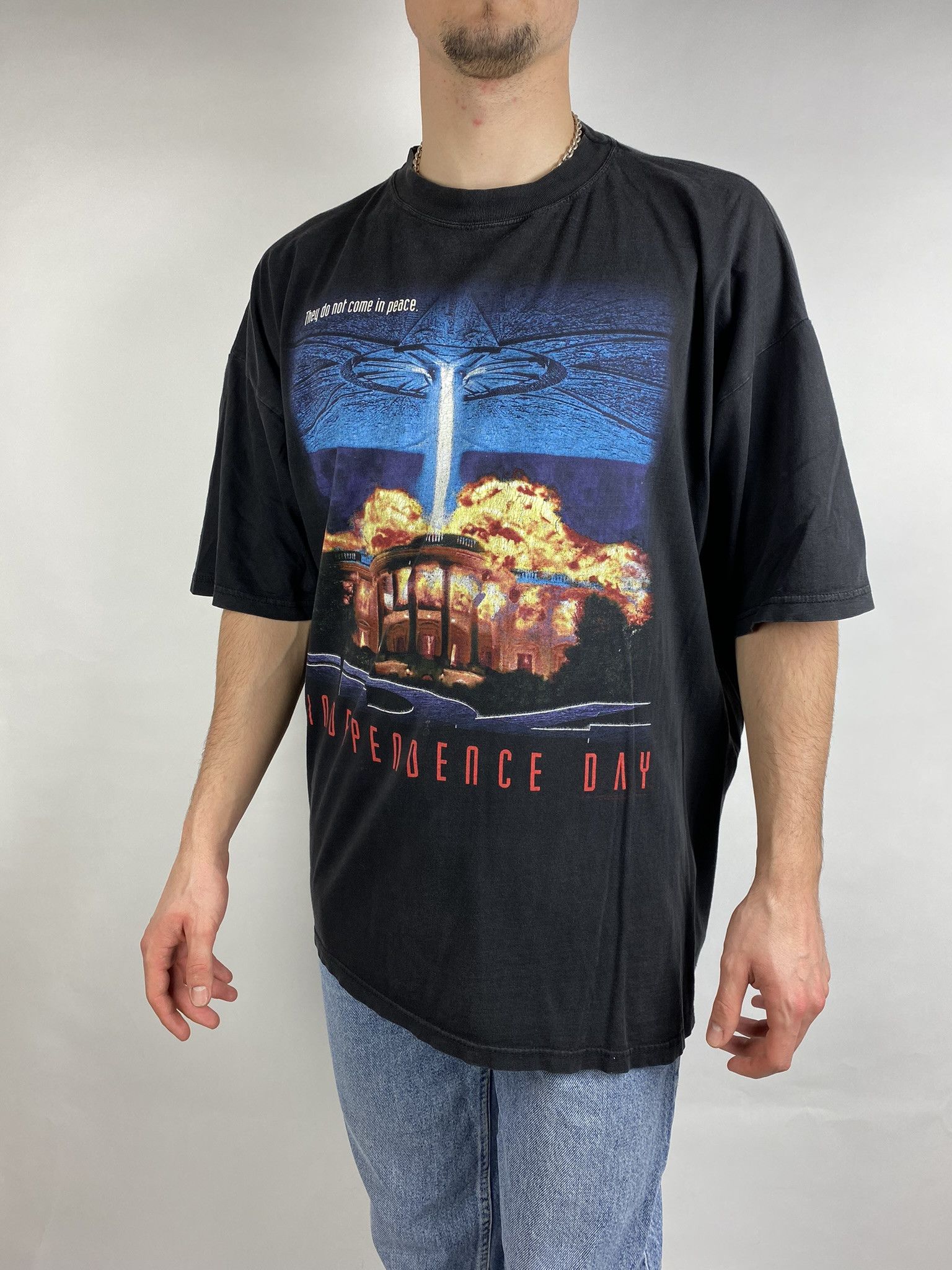 Vintage Independence Day movie tee shirt 90s promo merch black outlets xl will smith