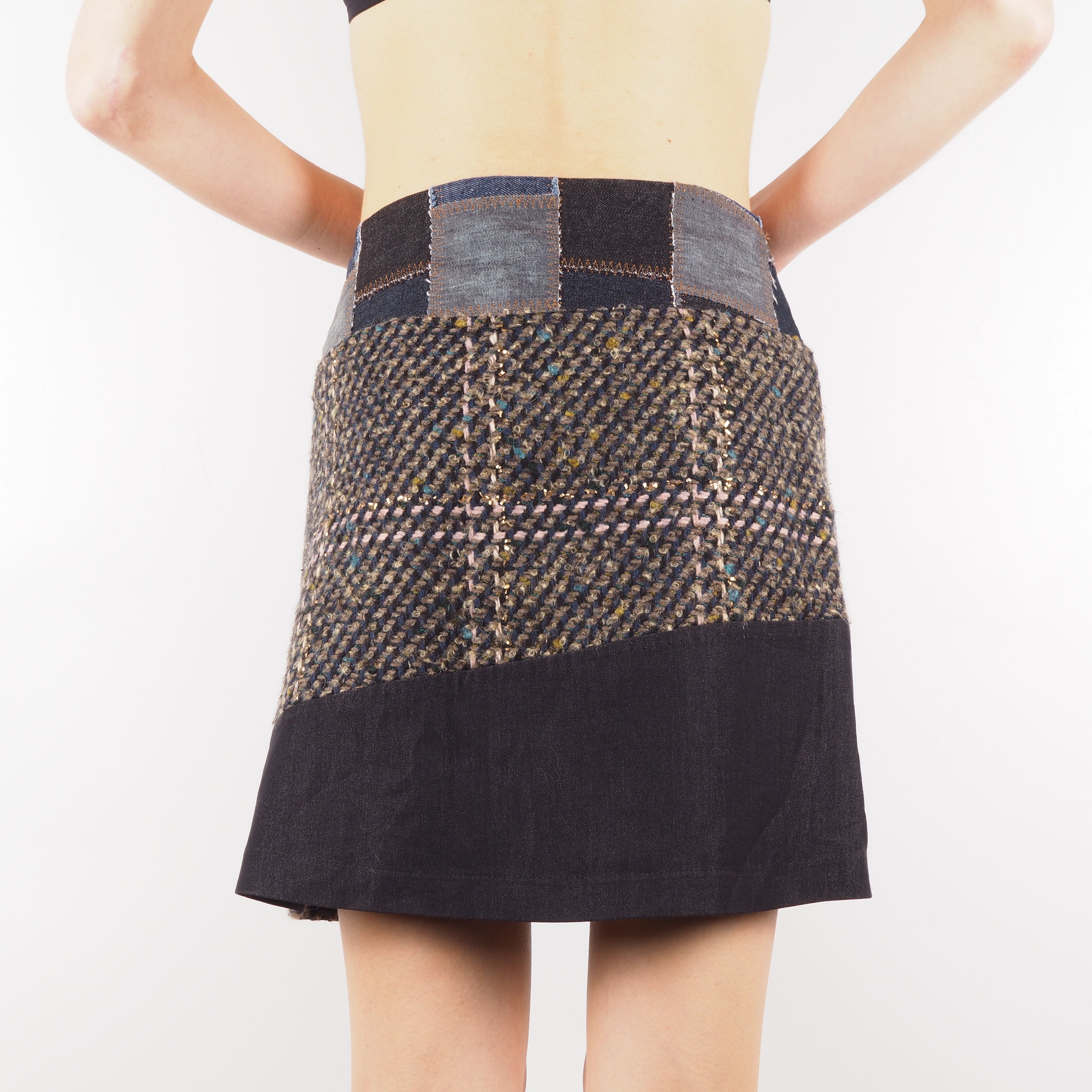 Designer × Other Save The Queen Women's Patchwork Tweed Short Mini Skirt Size 28" / US 6 / IT 42 - 2 Thumbnail