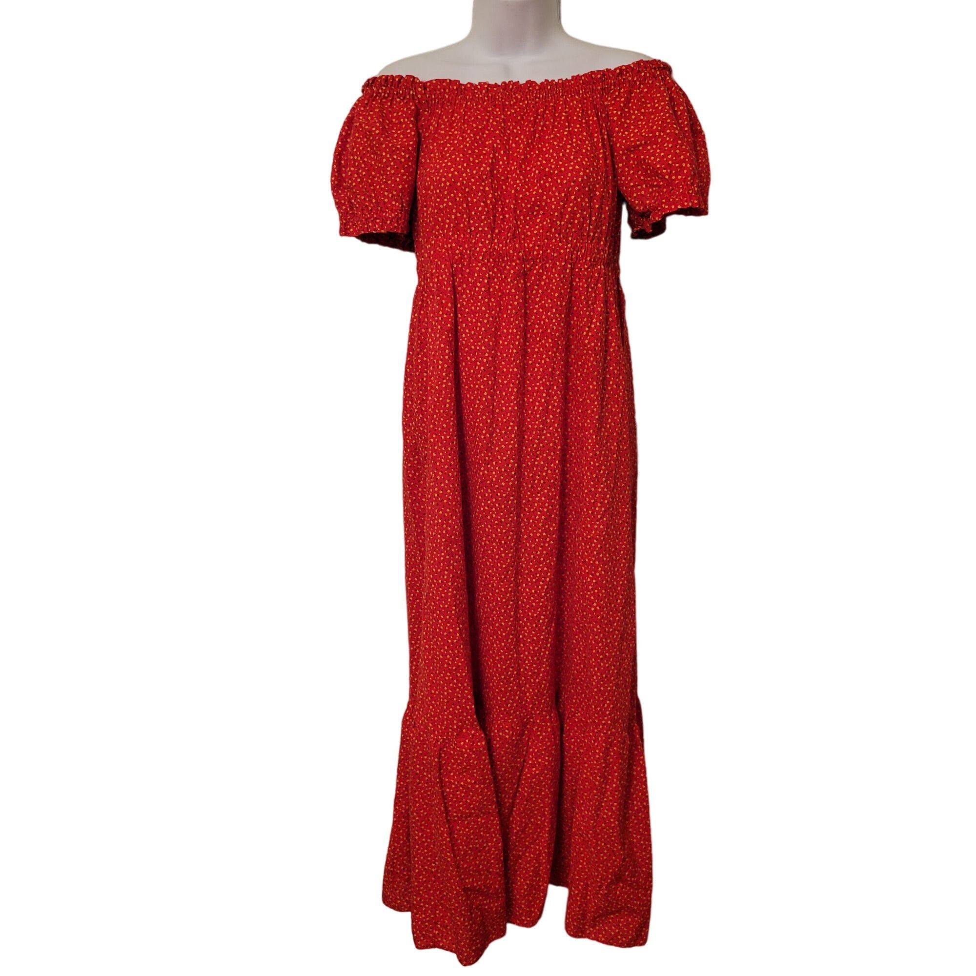 Vintage Vintage Red Calico Floral Puff Sleeve Maxi Dress Modest Prai Size S / US 4 / IT 40 - 4 Thumbnail
