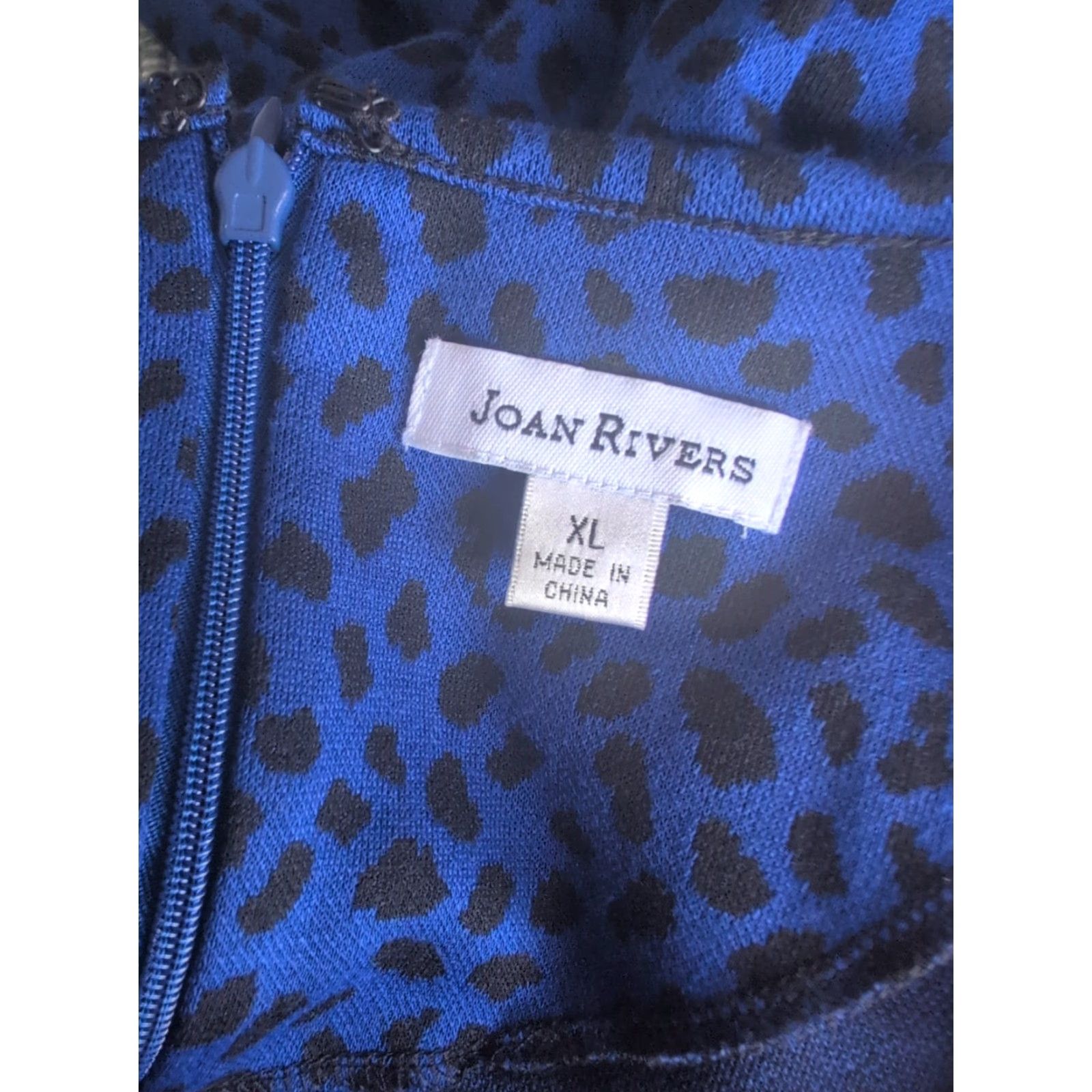Vintage Joan Rivers Woman Sheath Dress XL Blue Animal Print 3/4 Sleeve Knee Length Zip Size XL / US 12-14 / IT 48-50 - 7 Thumbnail