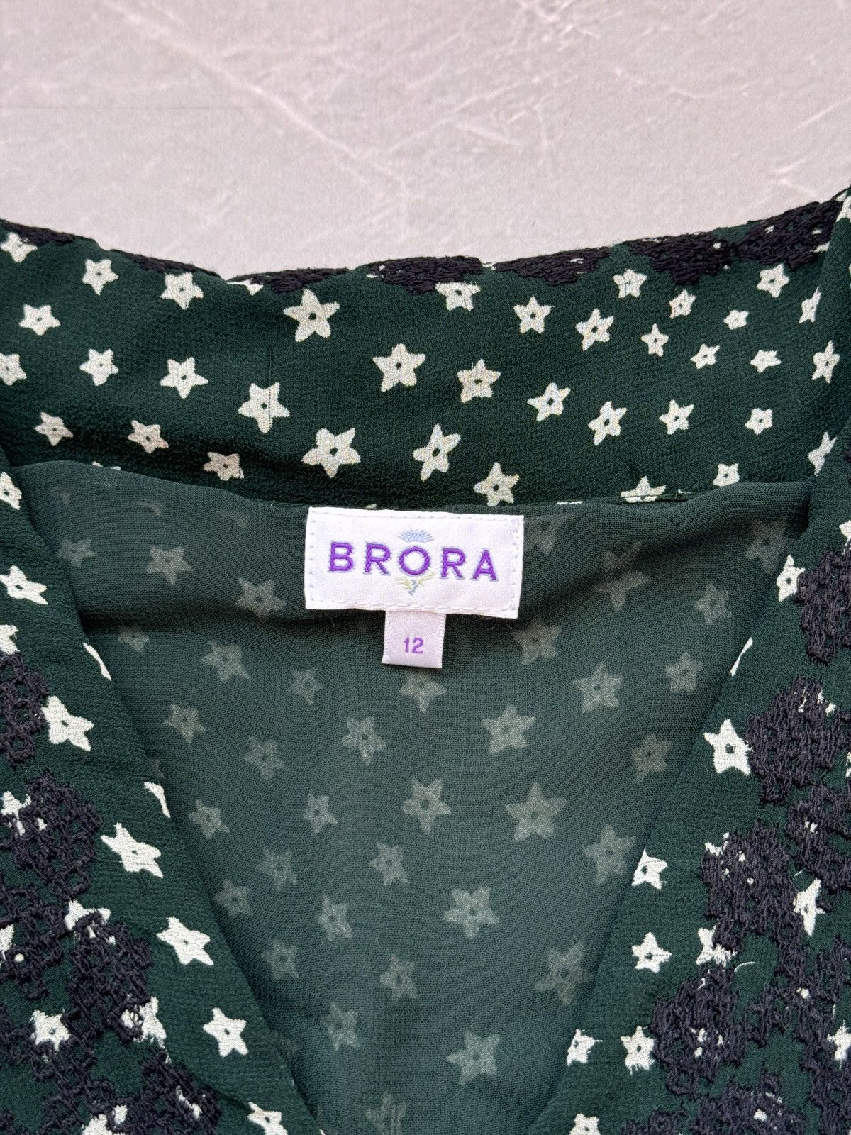 Other Brora Silk Star Print Embroidered Dress Dark Green Size L / US 10 / IT 46 - 18 Thumbnail