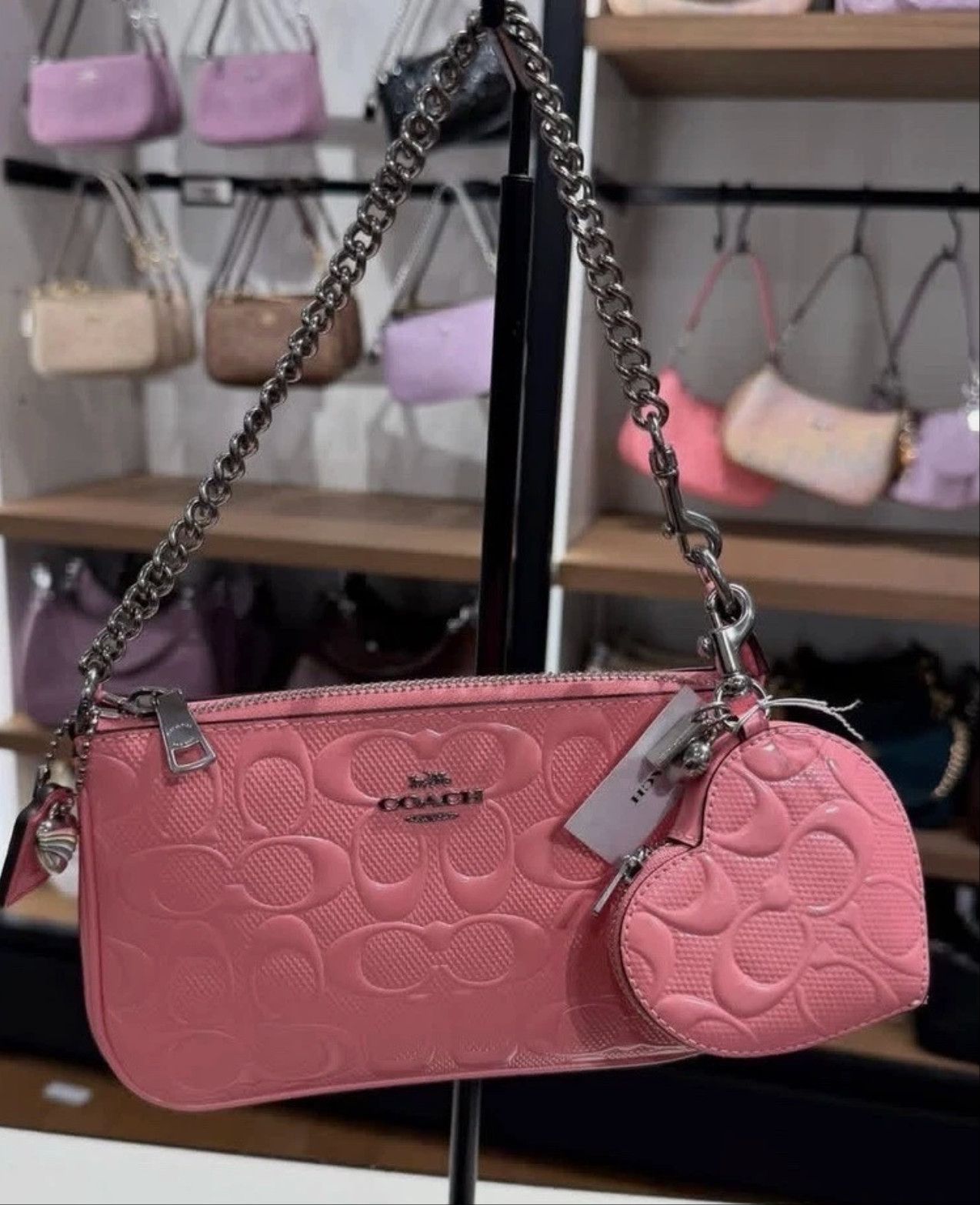Coach Heart Bag Charm In Signature Leather With Heart Charm Size ONE SIZE - 4 Thumbnail