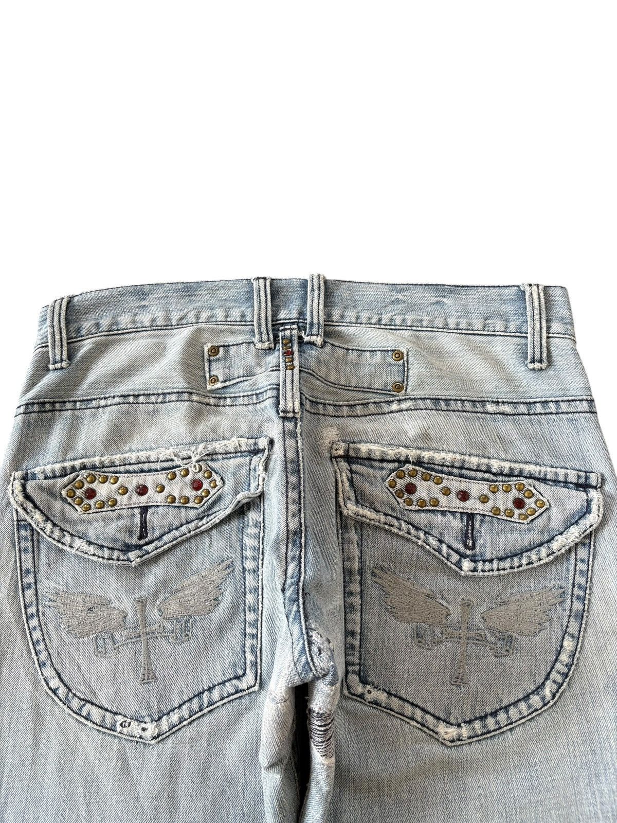 If Six Was Nine Vintage Japanese Brand Crucifix Wings Distress Flare Jeans Size US 36 / EU 52 - 8 Thumbnail