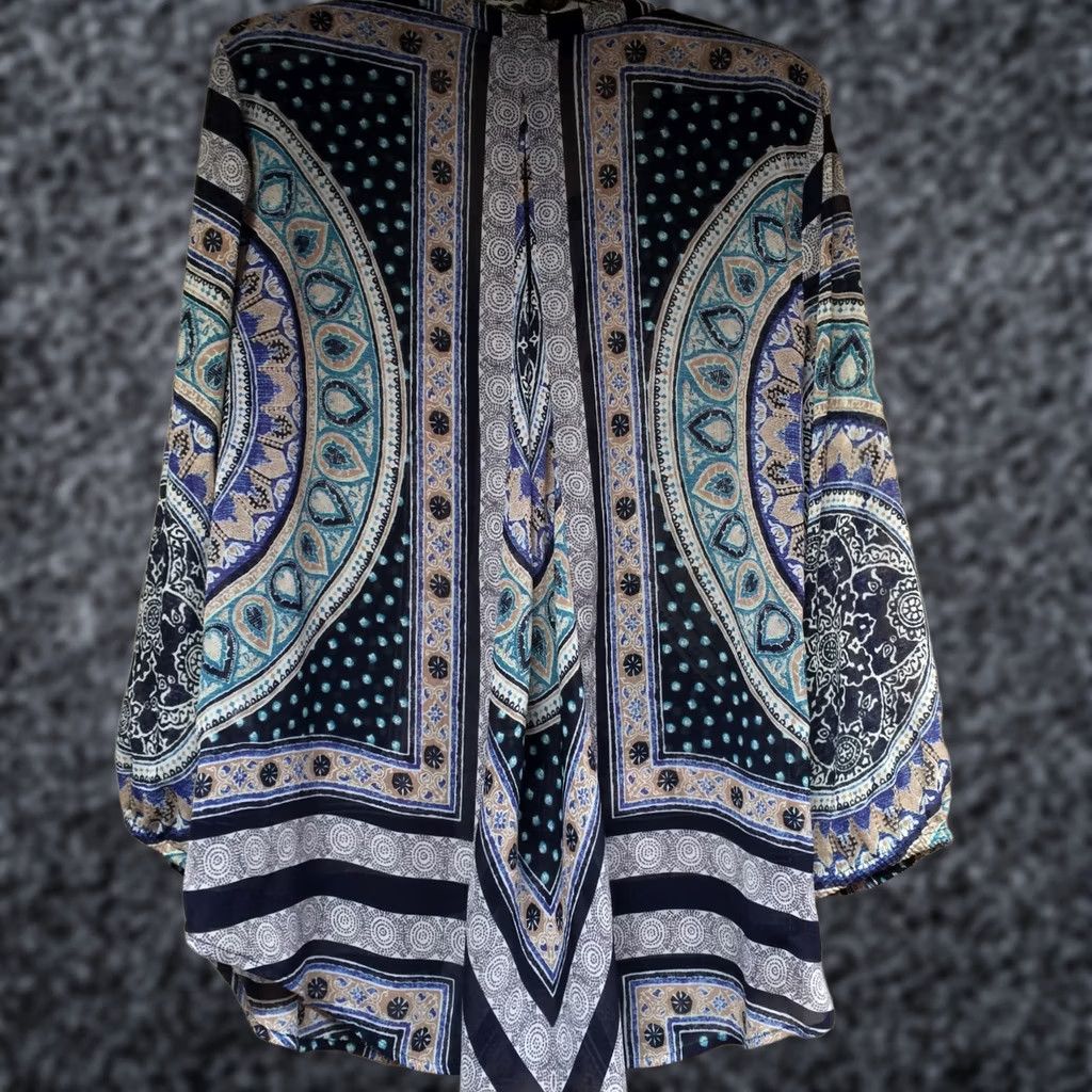 Lucky Brand Lucky Brand Split Neck Multi-Print Pleat Back Button Down Shirt Tunic Top M Medium Multicolor/Multicolor Printed Bohemian Casual Womens Size M / US 6-8 / IT 42-44 - 1 Thumbnail