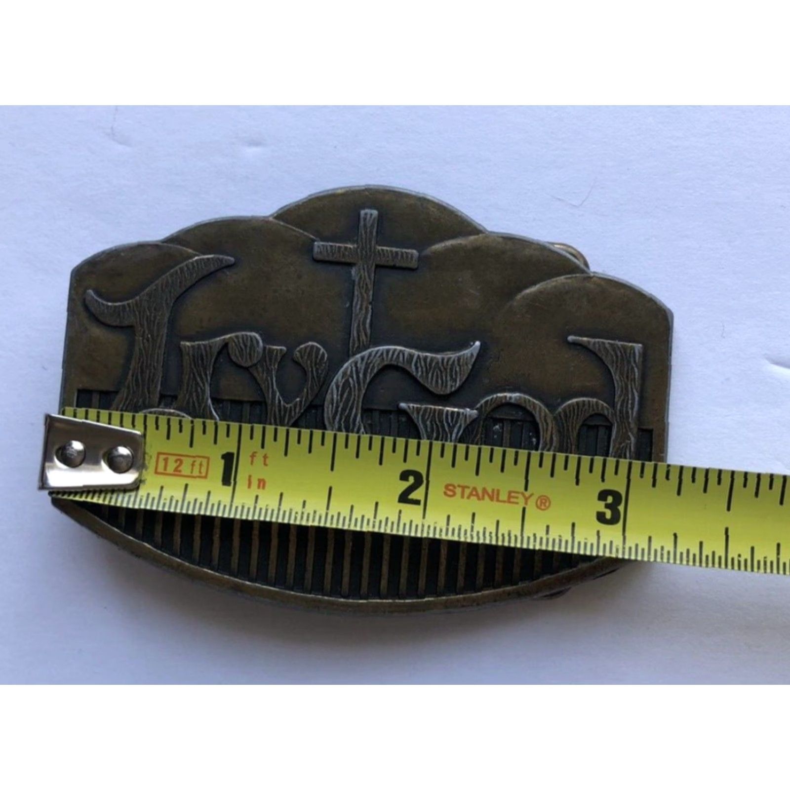 CO VINTAGE Insignia Co 1976 Metal Belt Buckle Try God Belt Buckle Mens Womens Gold 1970s Religious Size ONE SIZE - 4 Thumbnail