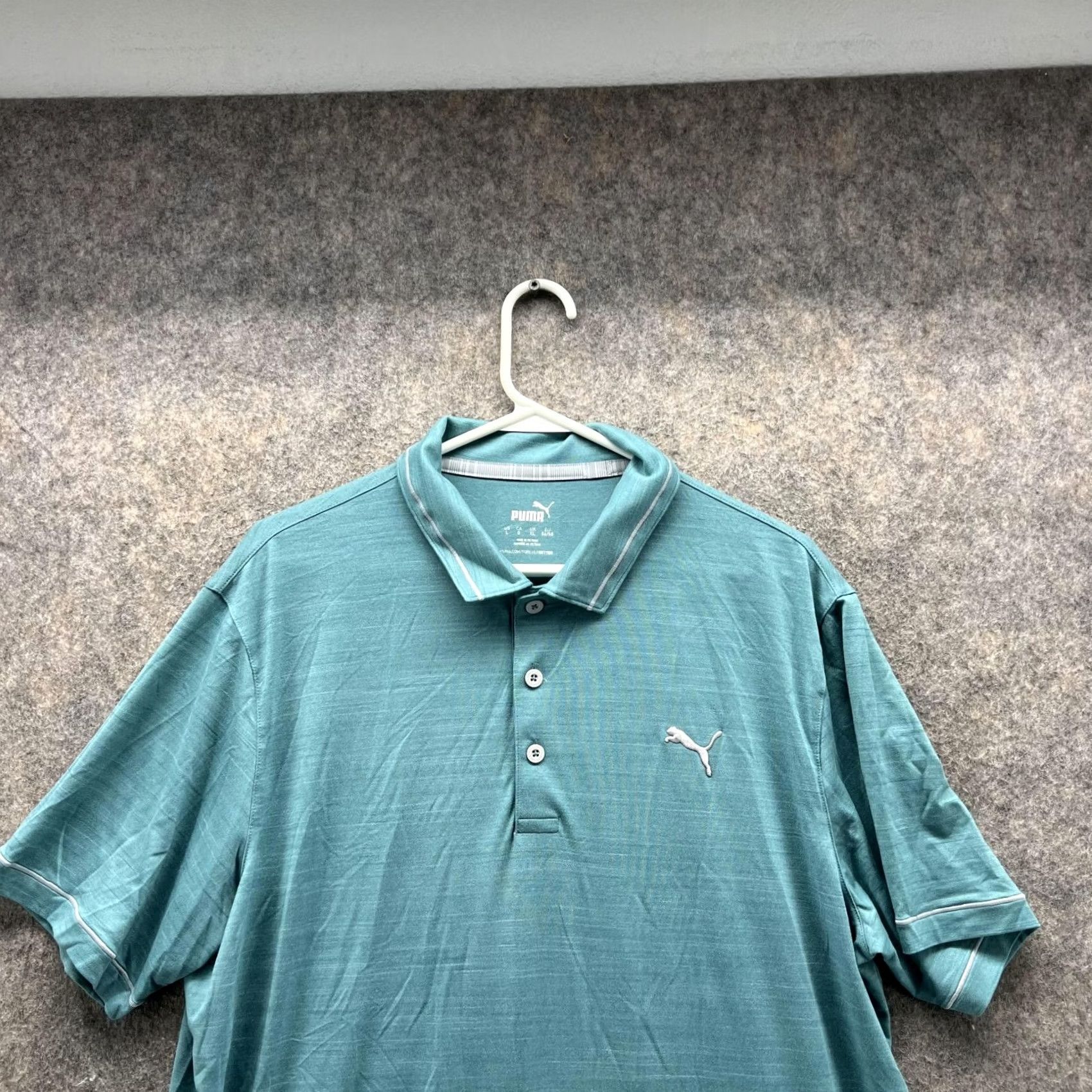 Puma PUMA Polo Shirt Men L Blue White Preppy Casual Polyester Golf Stretch Polo Shirt Mens Blue White Polo Shirt Size US L / EU 52-54 / 3 - 2 Thumbnail