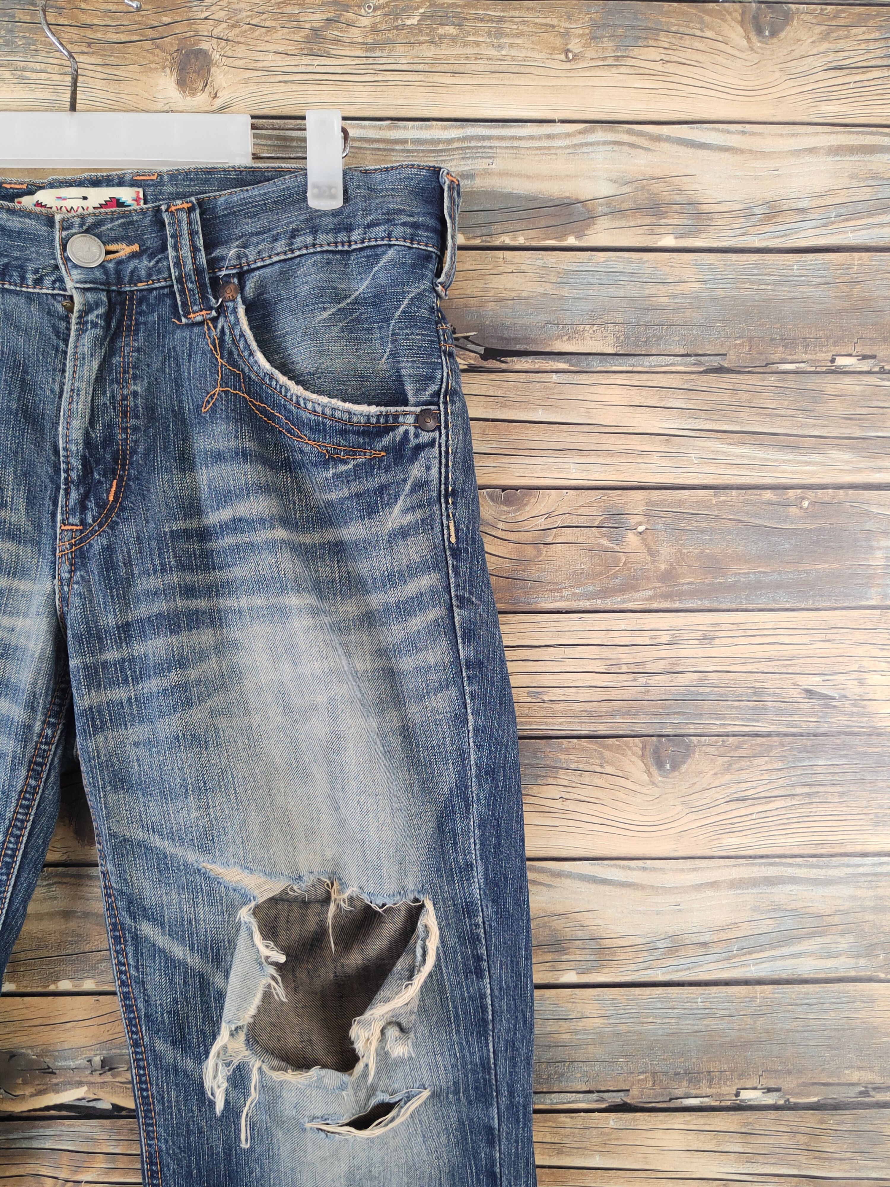 Edwin Edwin Dark Blue Distressed Ripped Jeans #W1866 Size US 33 - 5 Thumbnail