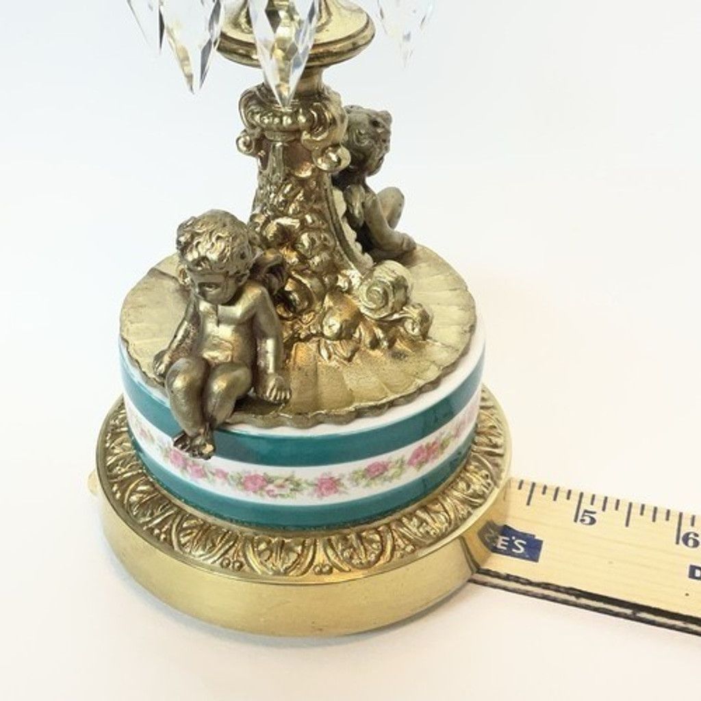 The Unbranded Brand VTG Ormolu Brass Cherub Candle Holder Crystal Prism Base Size ONE SIZE - 3 Thumbnail