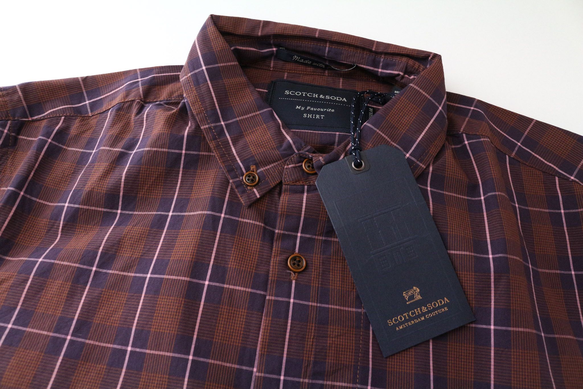 Scotch & Soda S Burgundy Cotton Check Button-Down Shirt 75998 Size US S / EU 44-46 / 1 - 3 Thumbnail