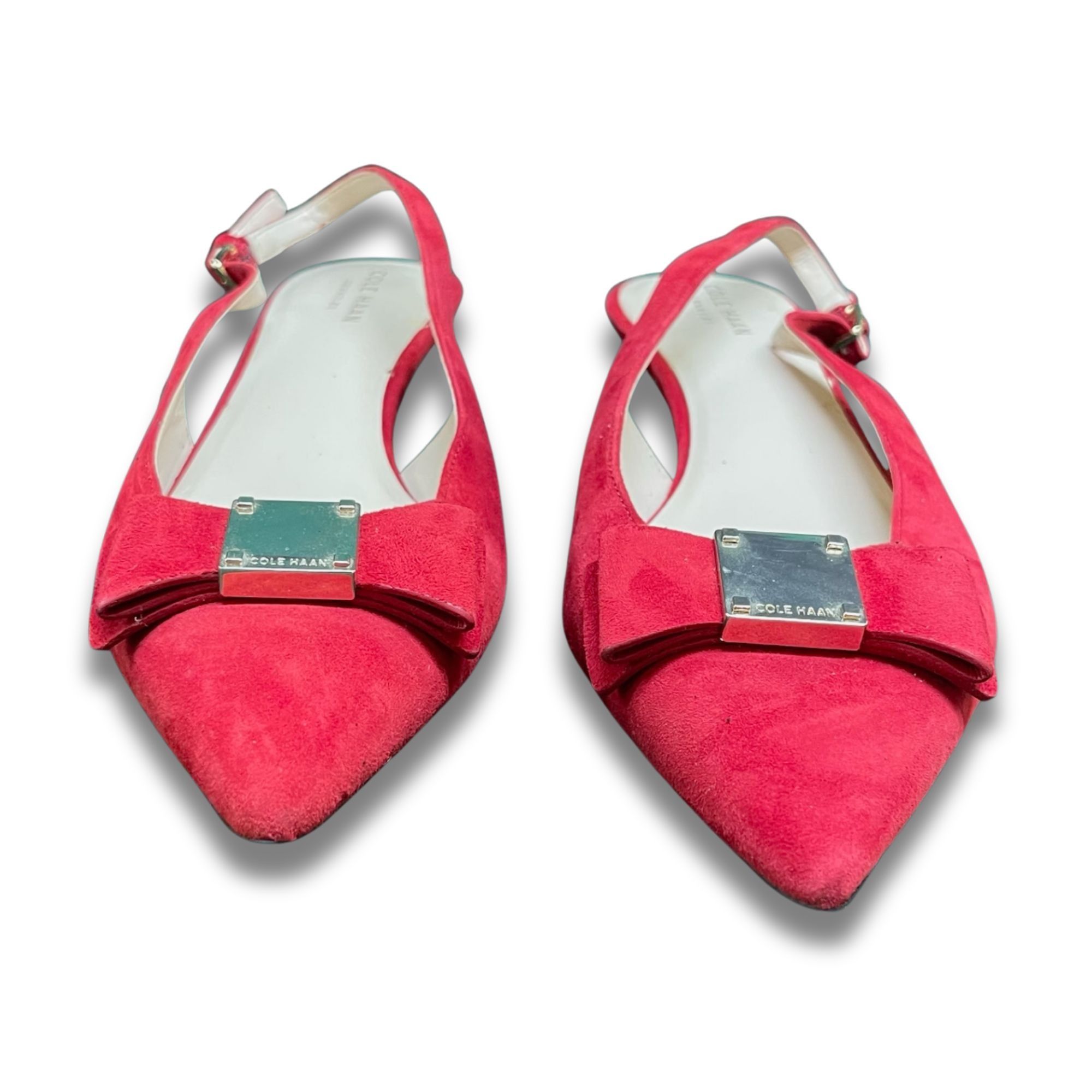 Cole Haan Cole Haan Tali Bow Slingback Pumps Red Suede Pointed Toe Kit Size US 7.5 / IT 37.5 - 2 Thumbnail