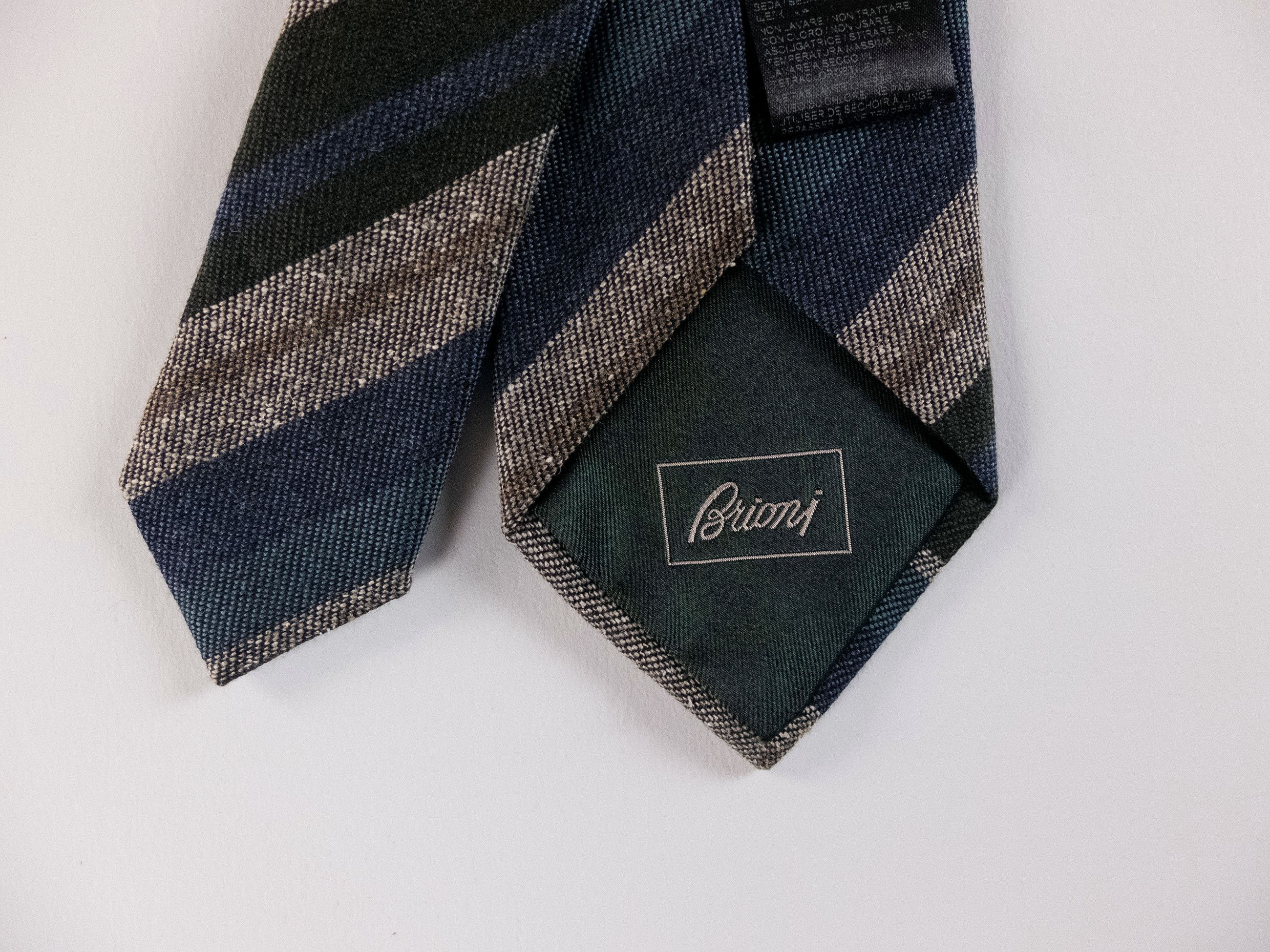 Brioni BRIONI hand made blue gray striped wool silk tie authentic Size ONE SIZE - 6 Thumbnail