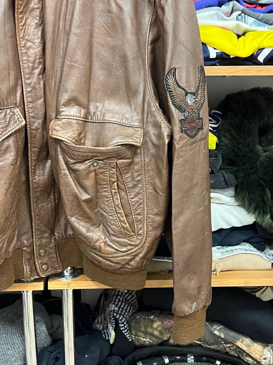Harley Davidson × Vintage Harley Davidson Y2K Leather Distressed aviator jacket Size US L / EU 52-54 / 3 - 6 Thumbnail