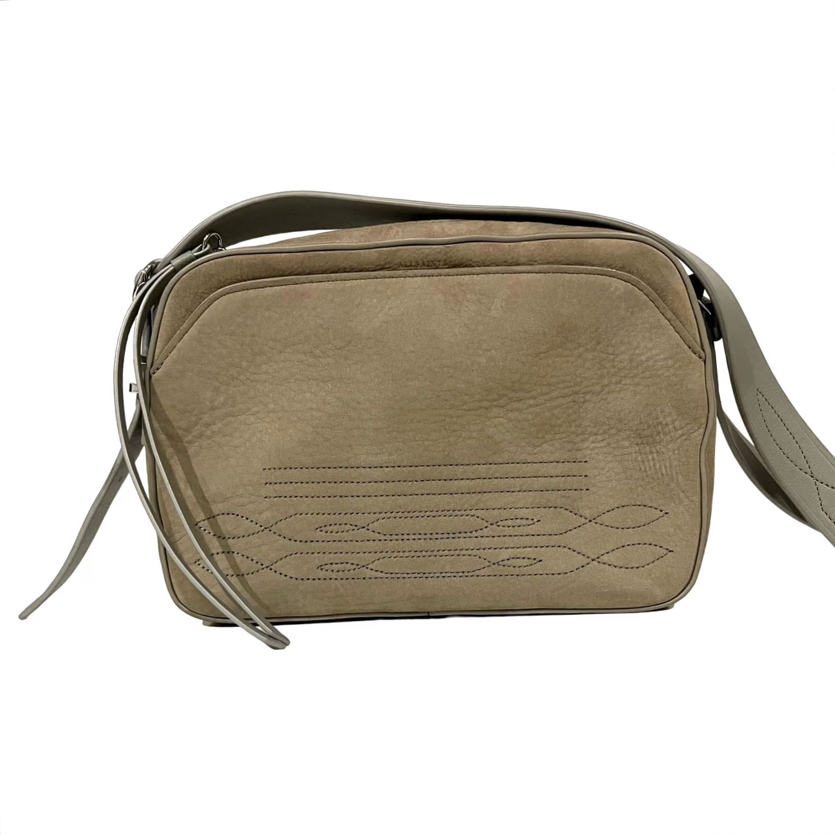 Allsaints All Saints Cooper Crossbody Bag Leather Taupe Gray Stitching Camera Purse Women XS? Size ONE SIZE - 2 Thumbnail