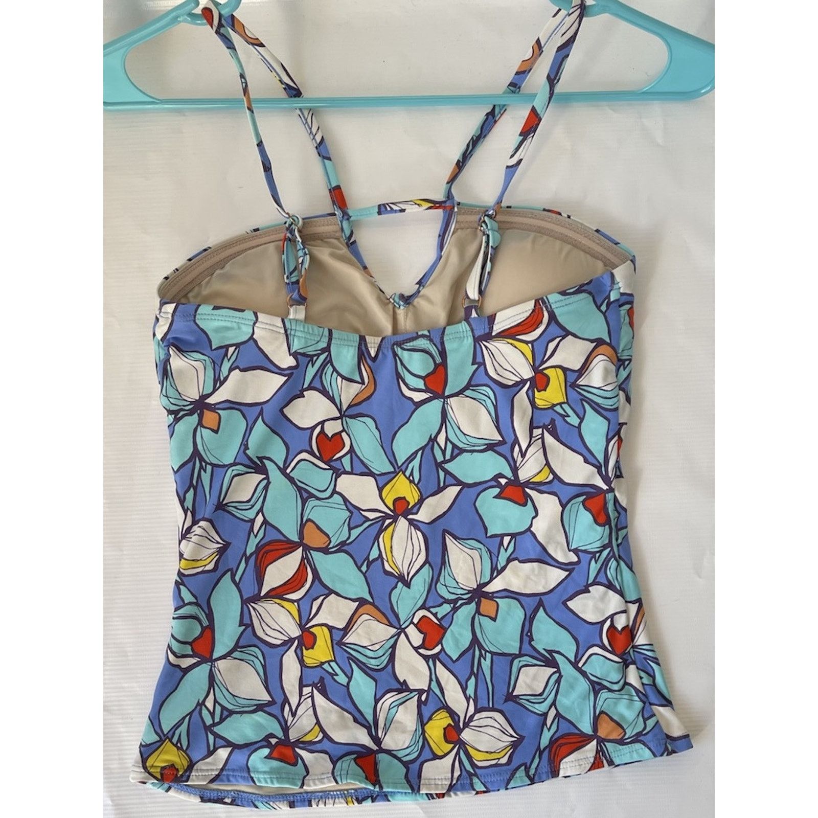 Anthropologie Anthropologie Tankini Swim Allihop Blue Floral V Strap Sz S Size ONE SIZE - 2 Thumbnail