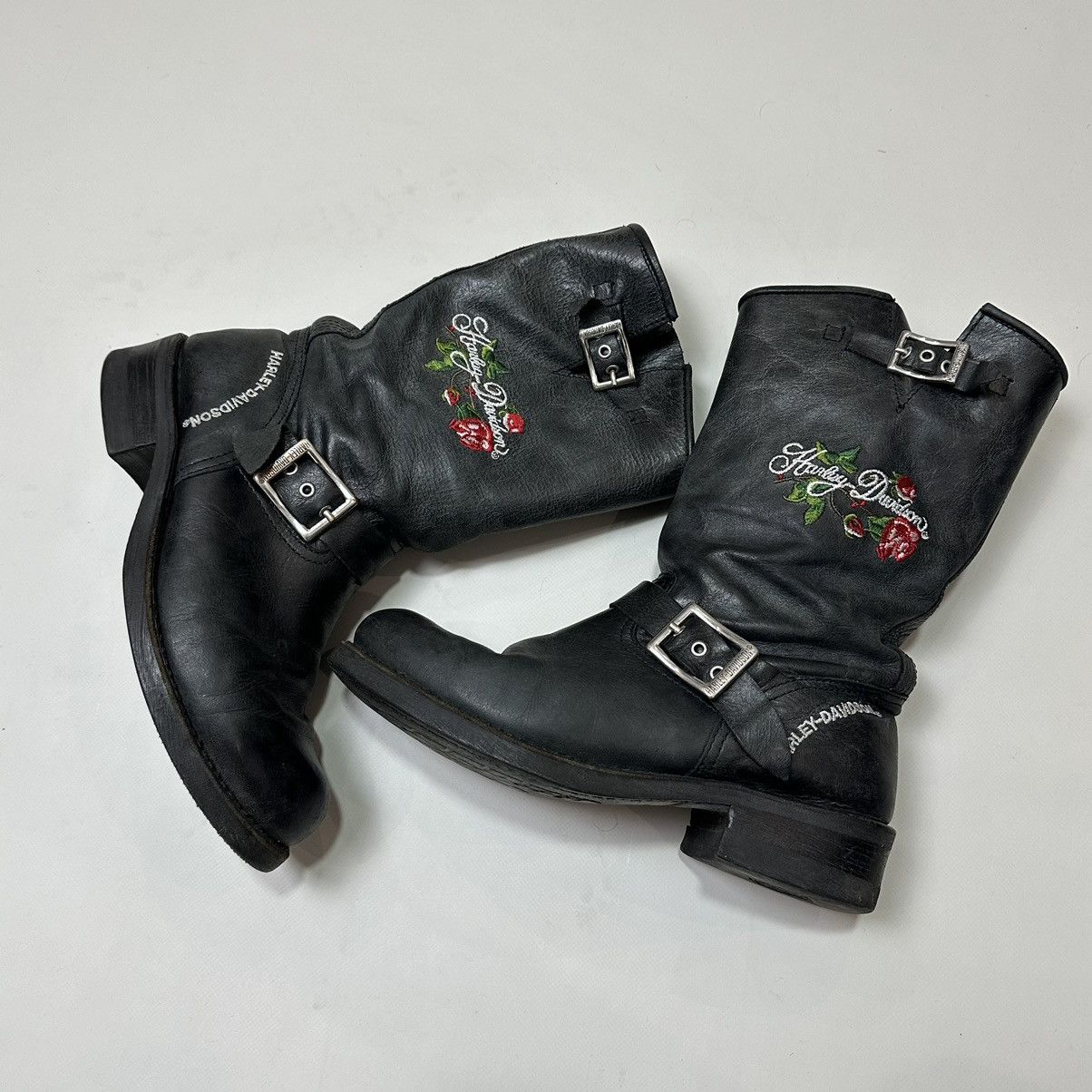 Harley Davidson 🌹Harley Davidson rose biker Boots Black Leather Western Size US 7.5 / EU 40-41 - 5 Thumbnail