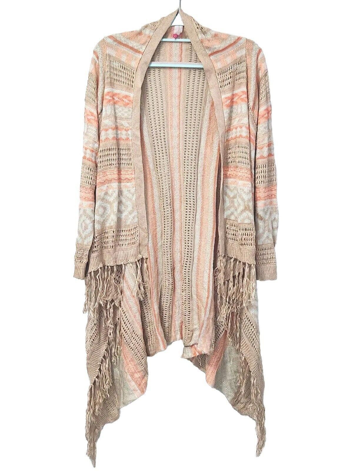 Designer No Boundries Sweater Large Beige Aztec Fringe Orange hem Size L / US 10 / IT 46 - 1 Thumbnail