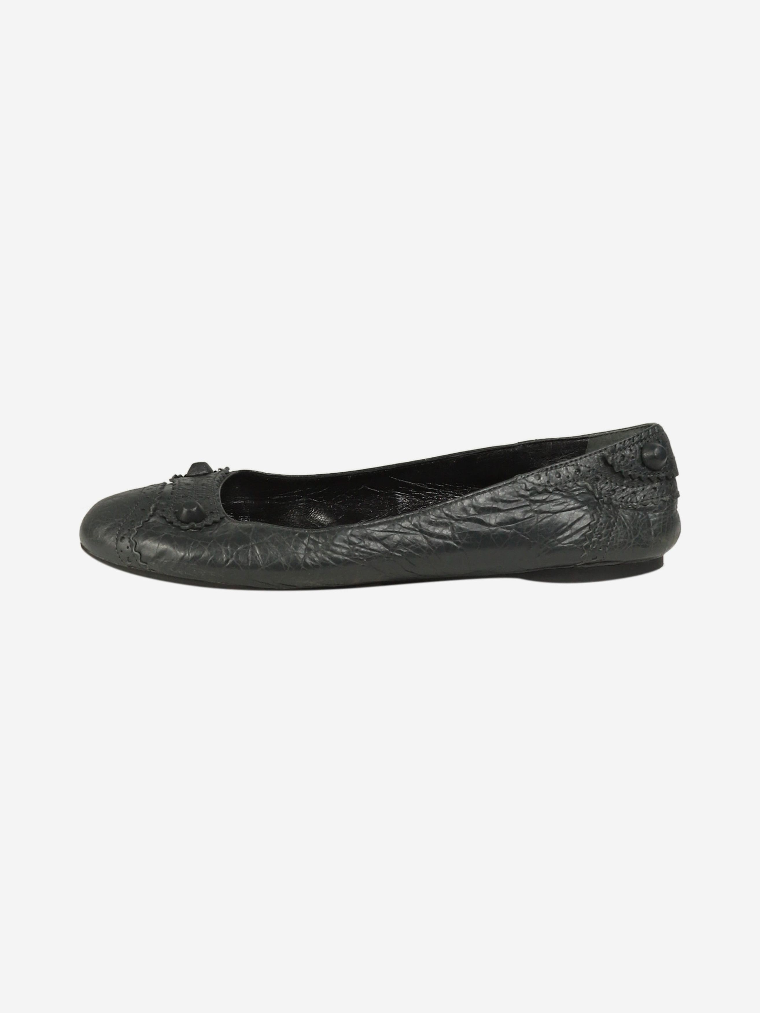 image of Balenciaga Grey Crinkled Leather Flats - Size Eu 39, Women's