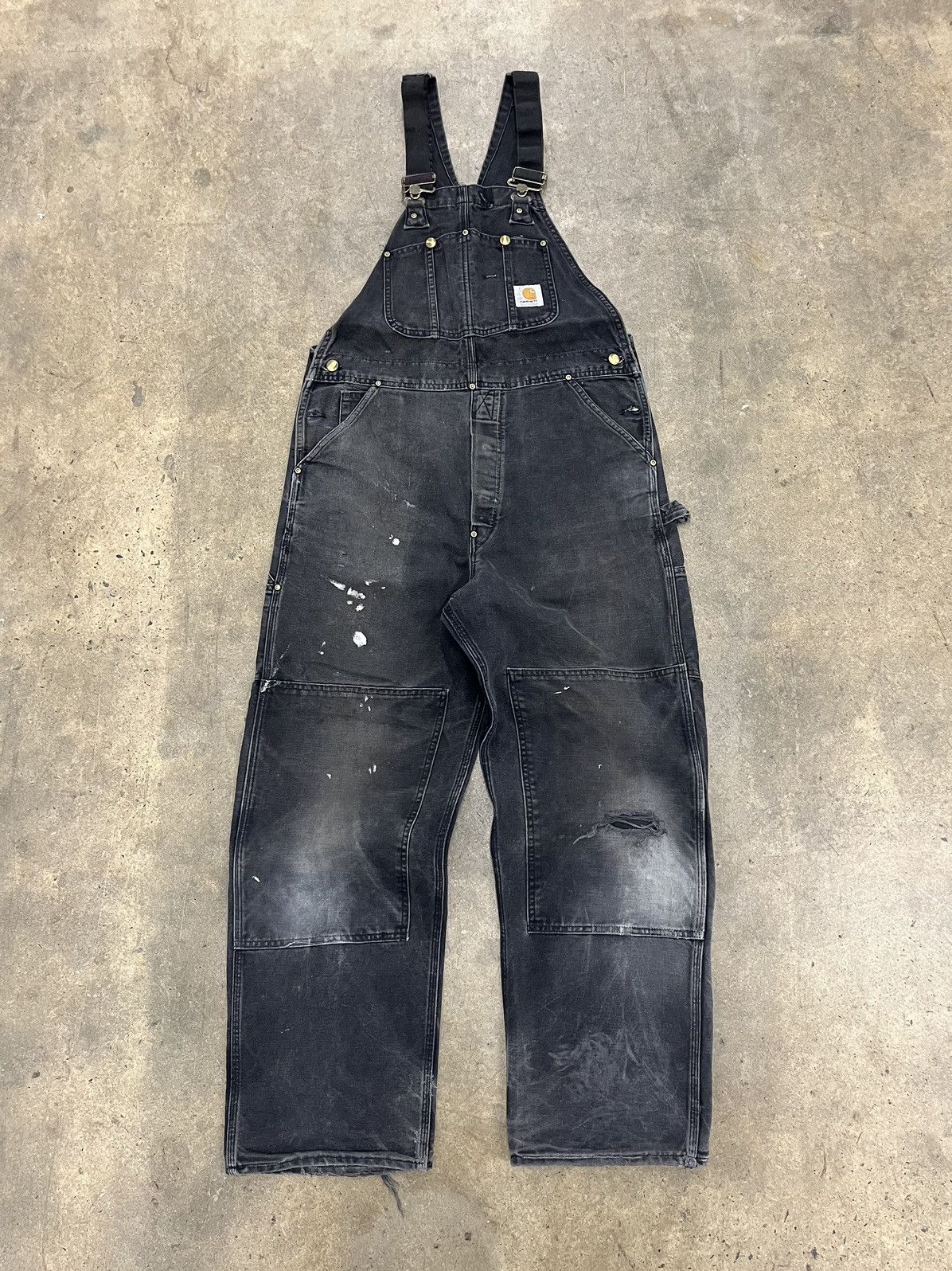 Image of Carhartt Black Faded/painted Black Overalls Size 36X30, Men's