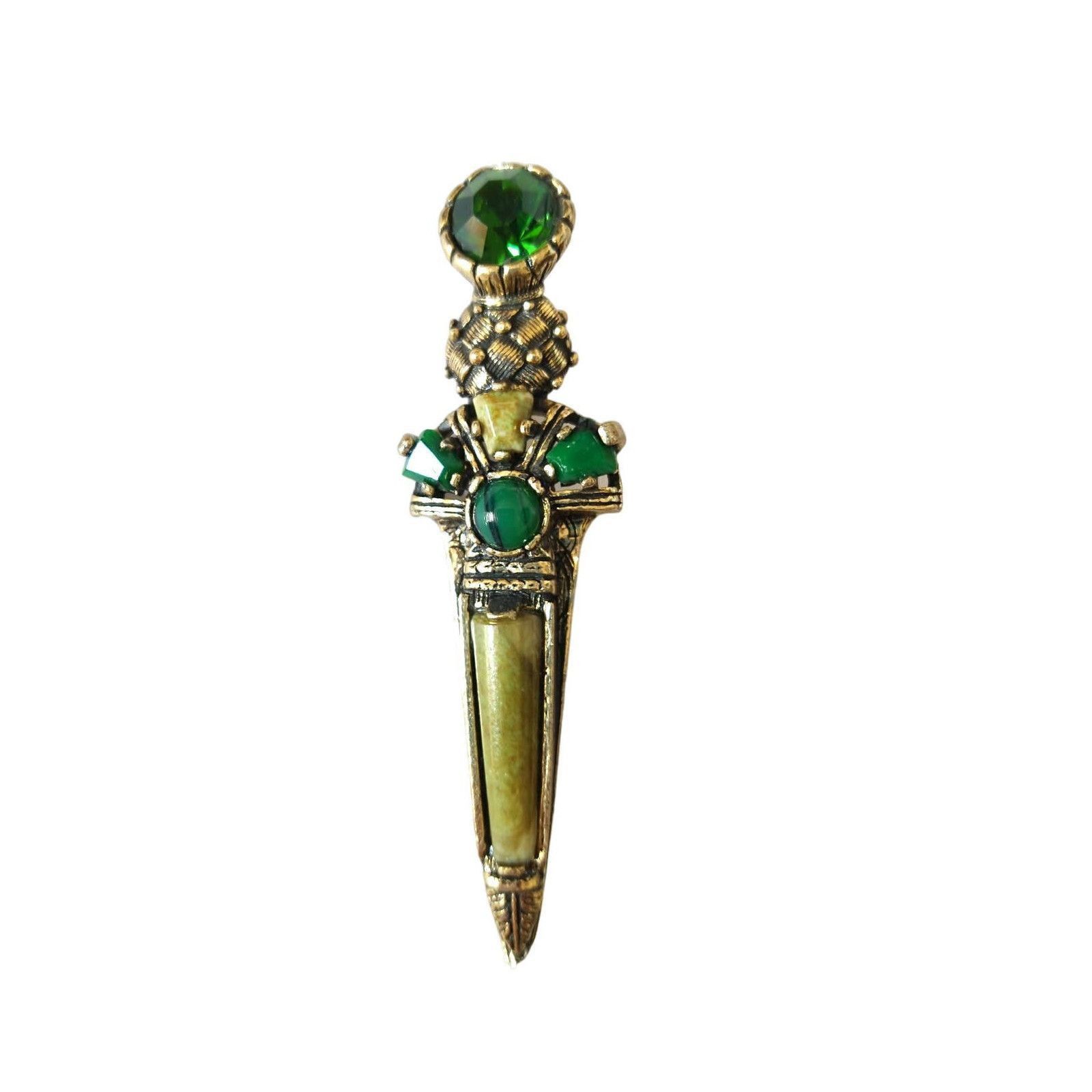 The Unbranded Brand Vintage Women's Brooch Lapel Pin Sword Shape Green Jewels Size ONE SIZE - 1 Thumbnail