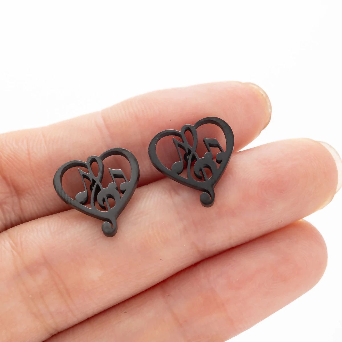 Jewelry Heart of Note Stud Earrings Charm Earring Gift Size ONE SIZE - 1 Thumbnail