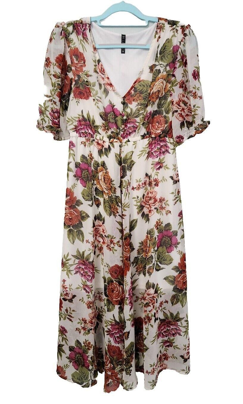 TED LAPIDUS Lapis Dress Size Medium V Neck White Long Floral Anthro Size M / US 6-8 / IT 42-44 - 1 Thumbnail