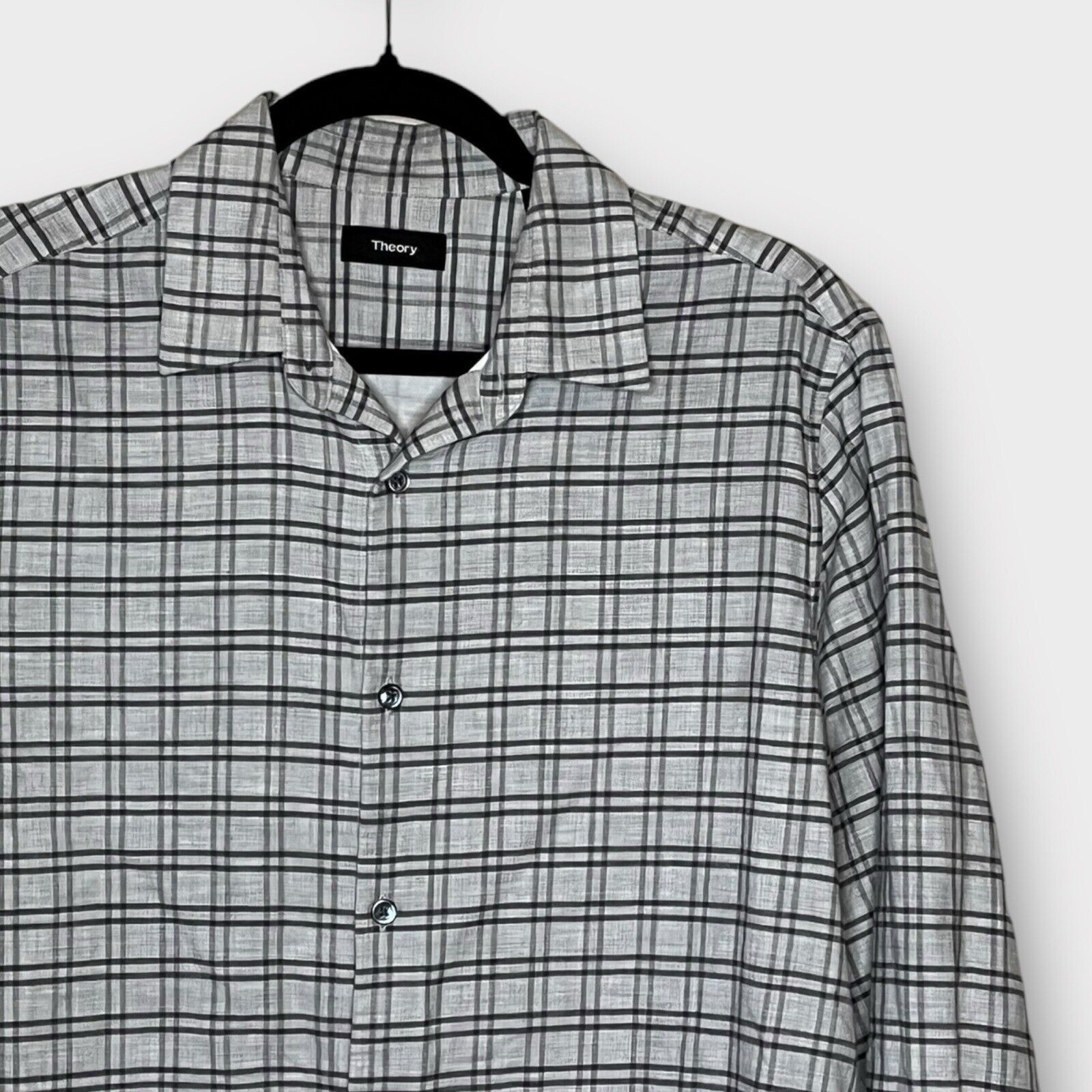 Theory THEORY Tait Button Sport Shirt Gray Grid Check Slim Fit Size US S / EU 44-46 / 1 - 1 Thumbnail