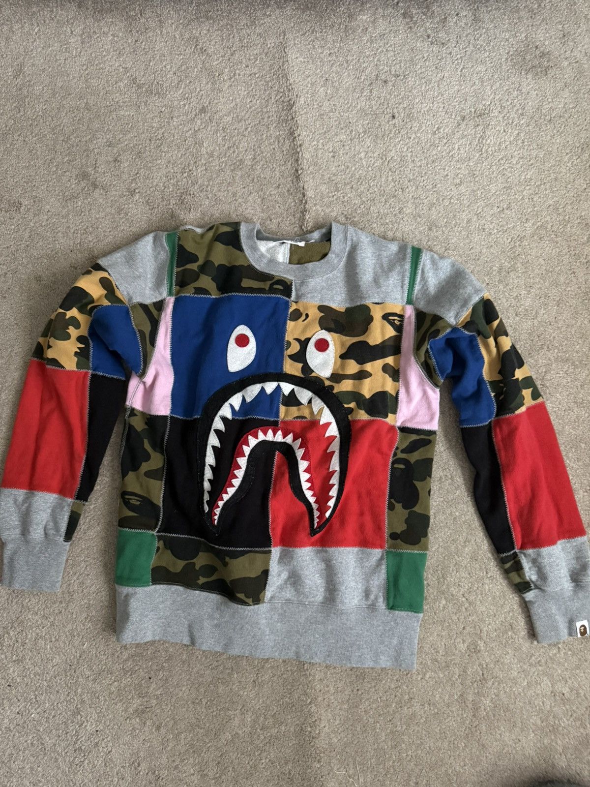 Bape BAPE patchwork shark wide crewneck | Grailed