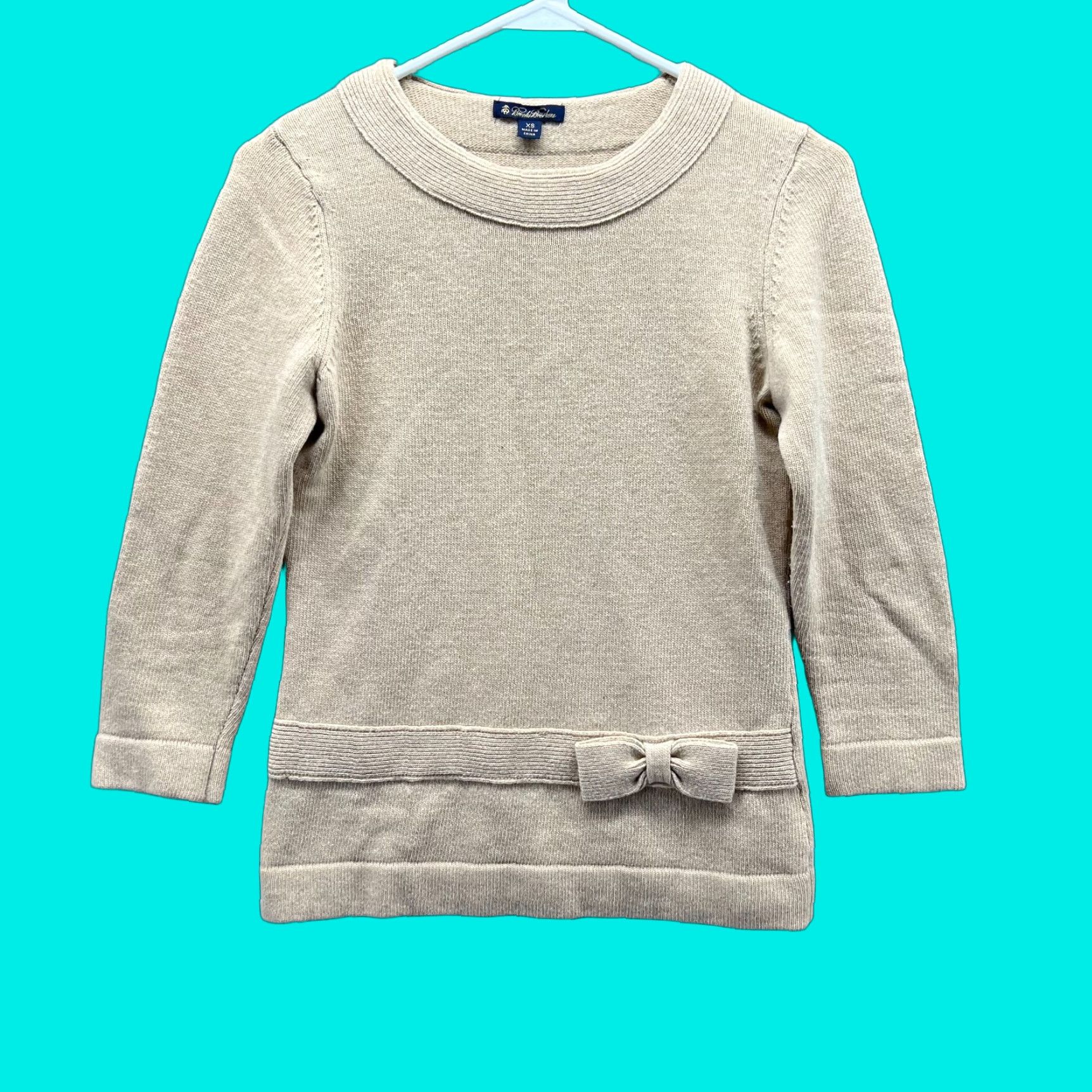Brooks Brothers VINTAGE Brooks Brothers Sweater Women XS Ladies Khaki Crewneck Pullover Bow Tie Knit Size XS / US 0-2 / IT 36-38 - 1 Thumbnail