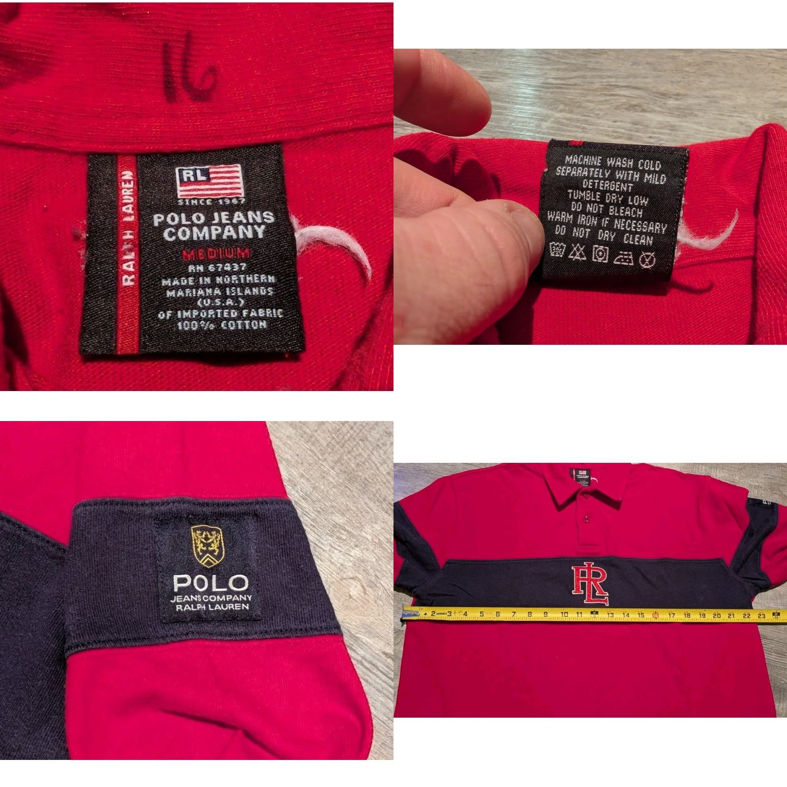 Ralph Lauren VINTAGE 90s Ralph Lauren Polo Jeans Co Rugby Shirt Long Sleeve Red M USA Made Mens Polo Shirt Size US M / EU 48-50 / 2 - 8 Thumbnail