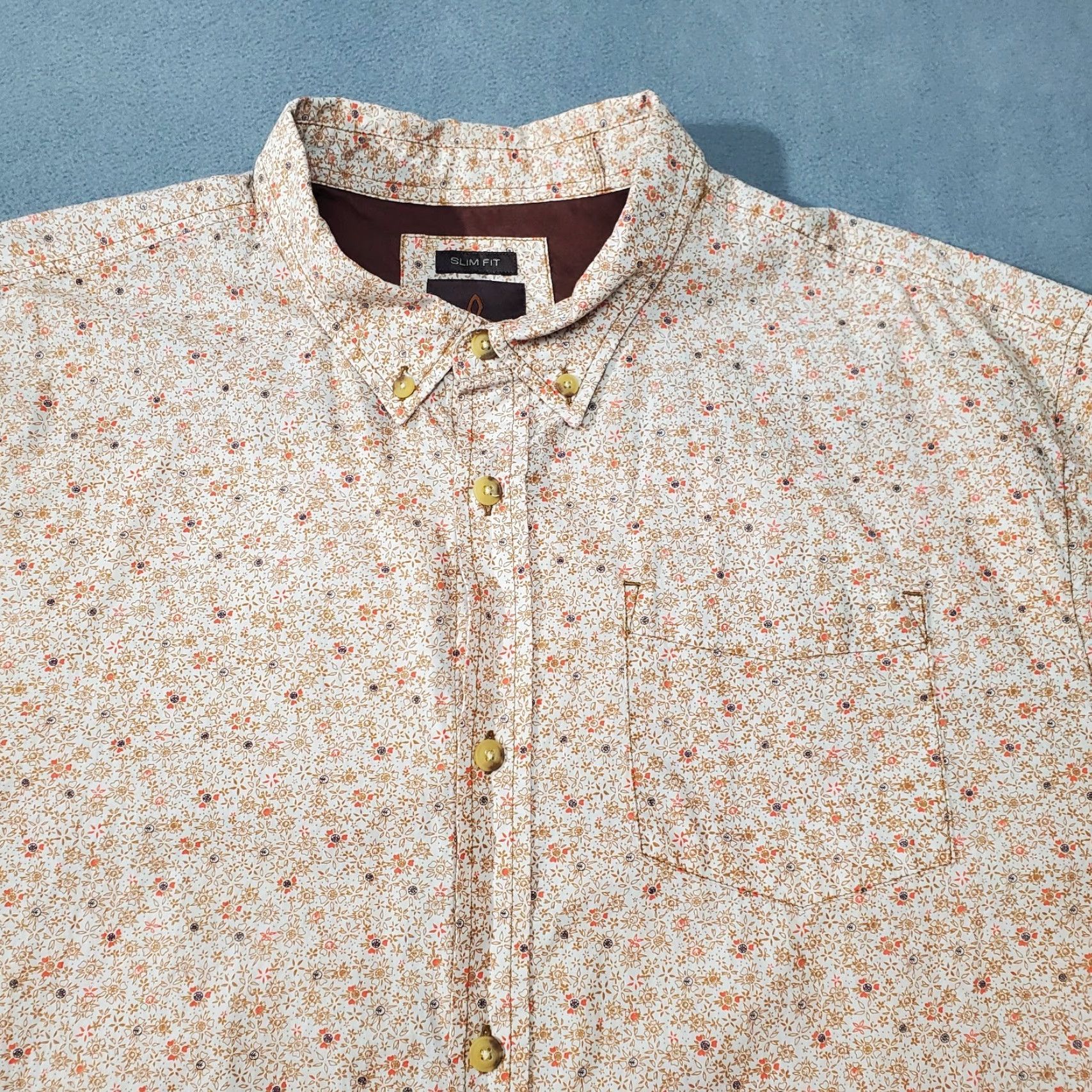 Prana prAna Shirt Mens 2XL Floral Orange White Short Sleeve Button Up Shirt, Casual, Travel, Floral Pattern, Cotton, Button-Up, Mens Size US XXL / EU 58 / 5 - 3 Thumbnail
