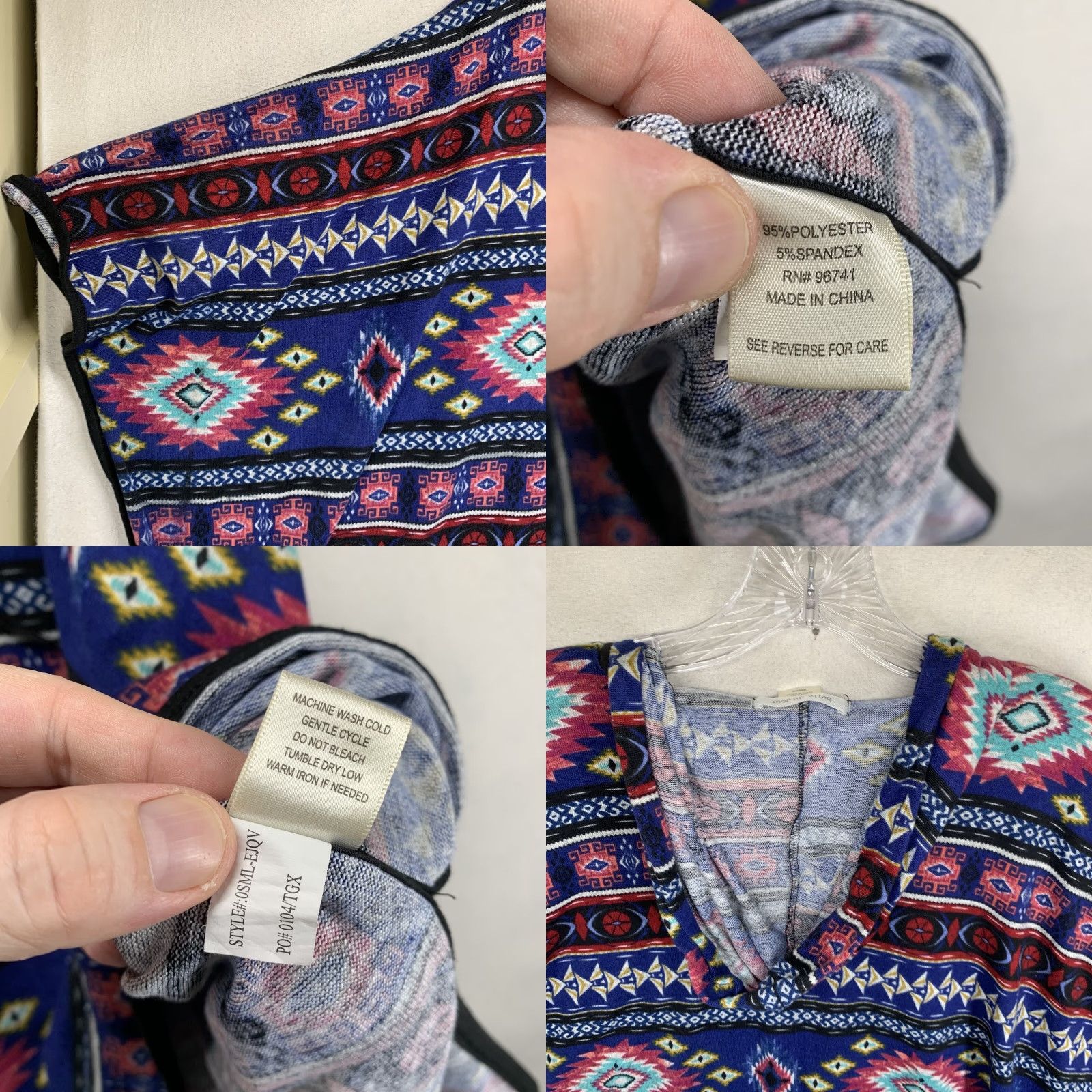 Vintage Woman’s Beach Pancho Hoodie All Over Tribal Print Lightweight Medium Beach Ready Size M / US 6-8 / IT 42-44 - 9 Thumbnail