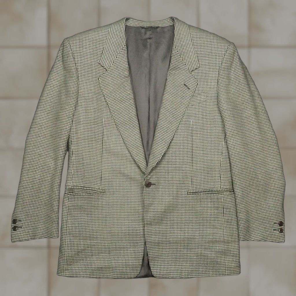Canali VINTAGE Canali Blazer Mens 40 Beige Proposta Houndstooth Wool Silk Sport Coat Italy Size 40R - 1 Thumbnail