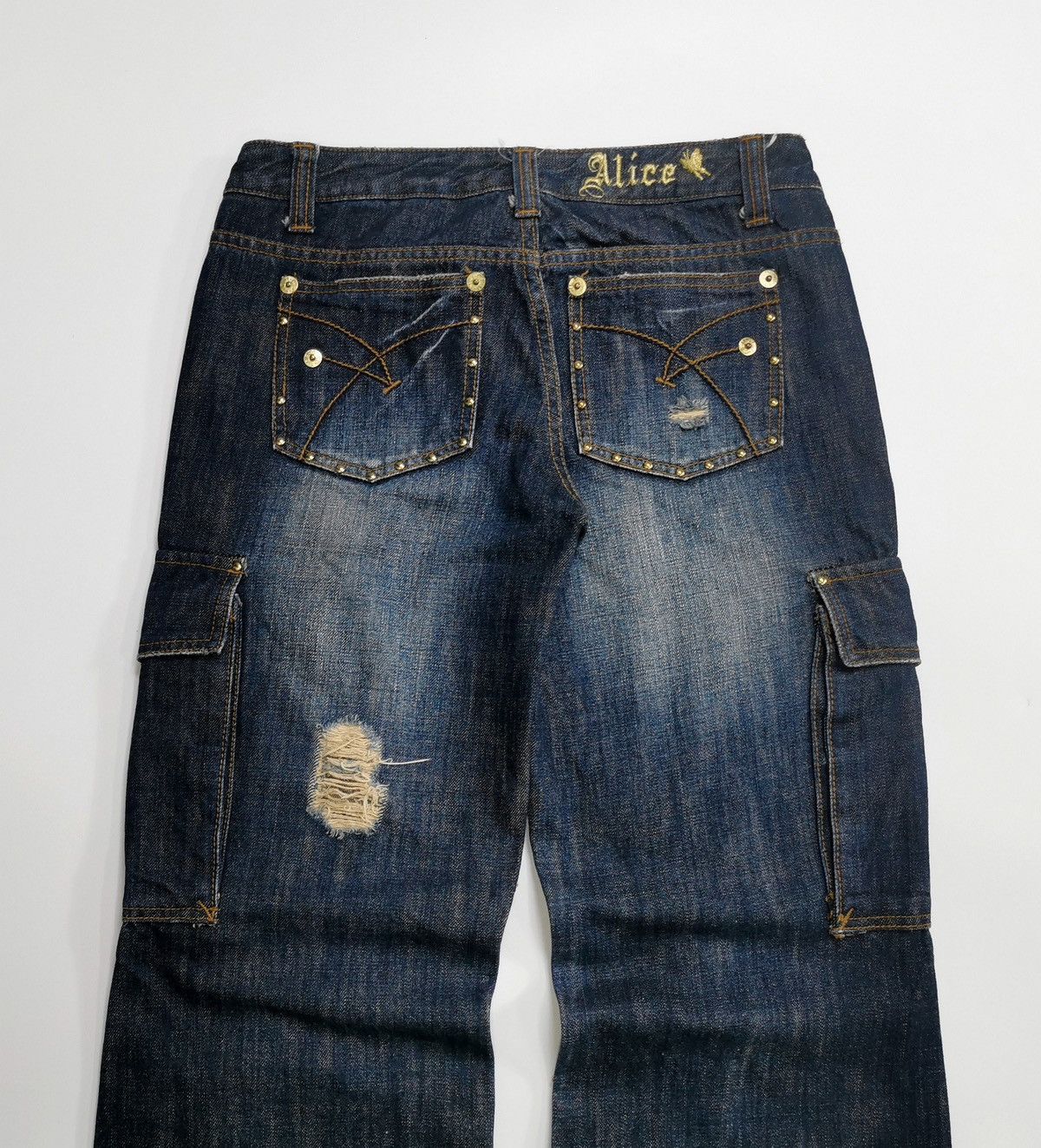 Japanese Brand Alice Parachute Distressed Cargo Denim Jeans Size 29" - 5 Thumbnail