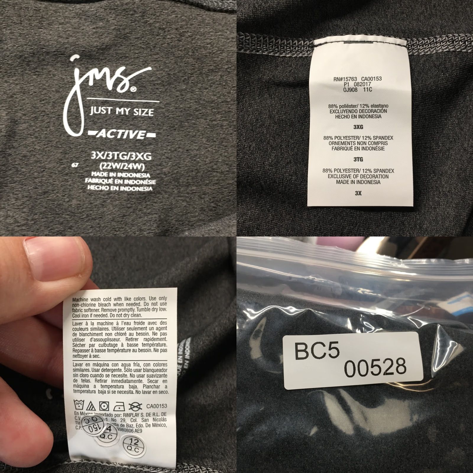 Vintage Just My Size Hanes Leggings Womens 3X Gray Activewear Pull On Elastic Waist NEW Size 40" / US 18 - 10 Thumbnail