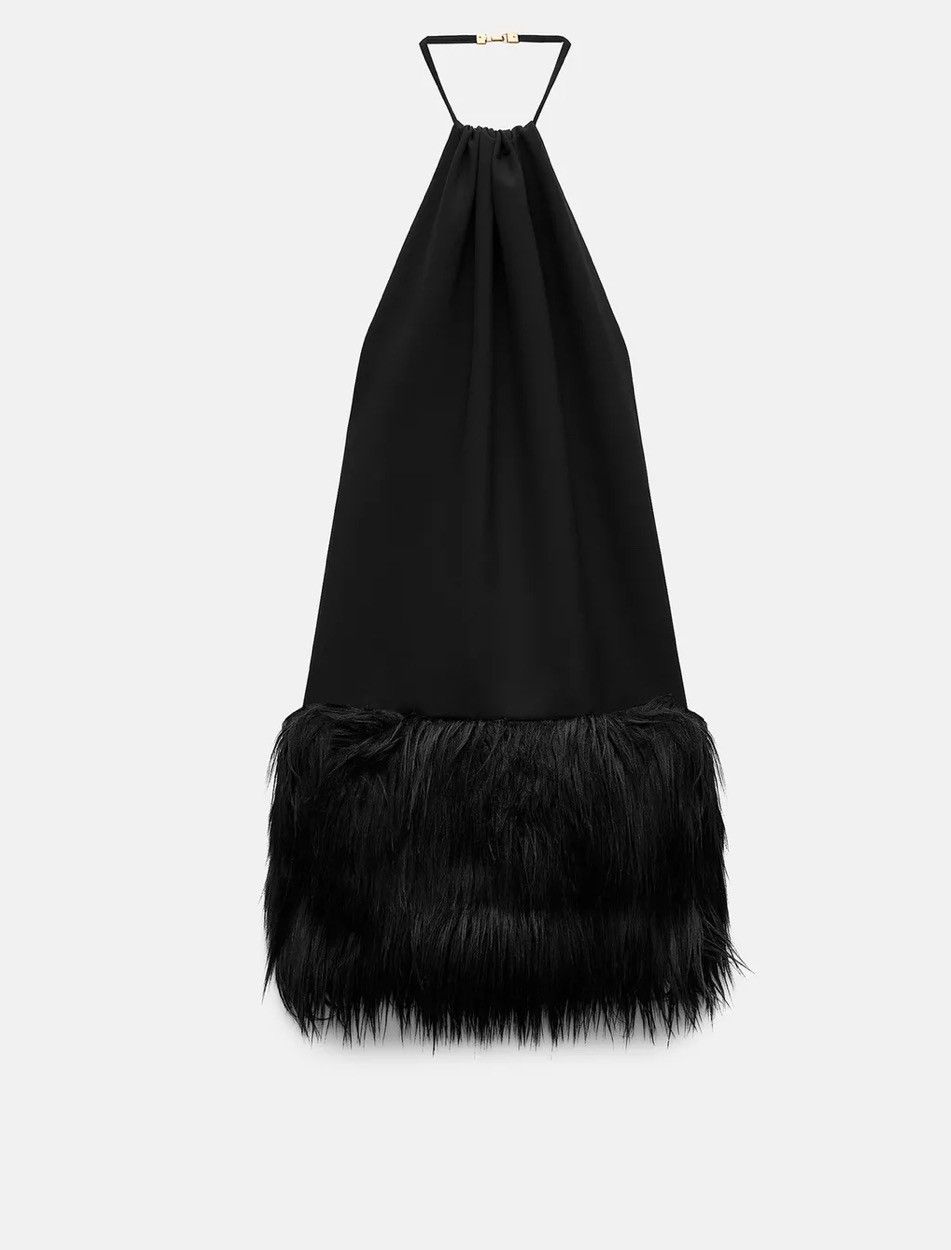 Zara Zara faux fur hem trimmed pocketed halter dress Size L / US 10 / IT 46 - 2 Thumbnail