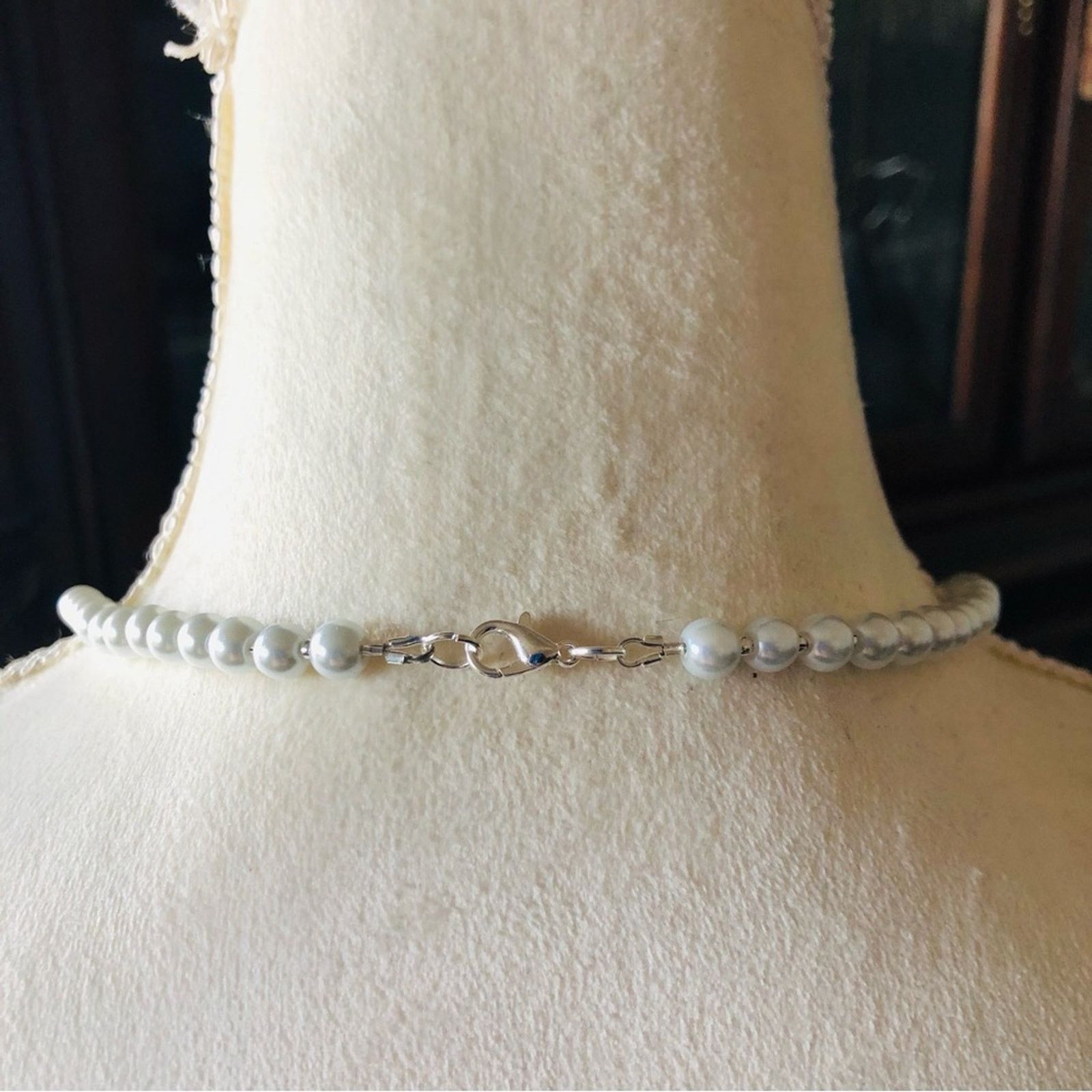 Handmade Handcrafted repurpose genuine marcasite glass Pearl necklace Size ONE SIZE - 9 Thumbnail