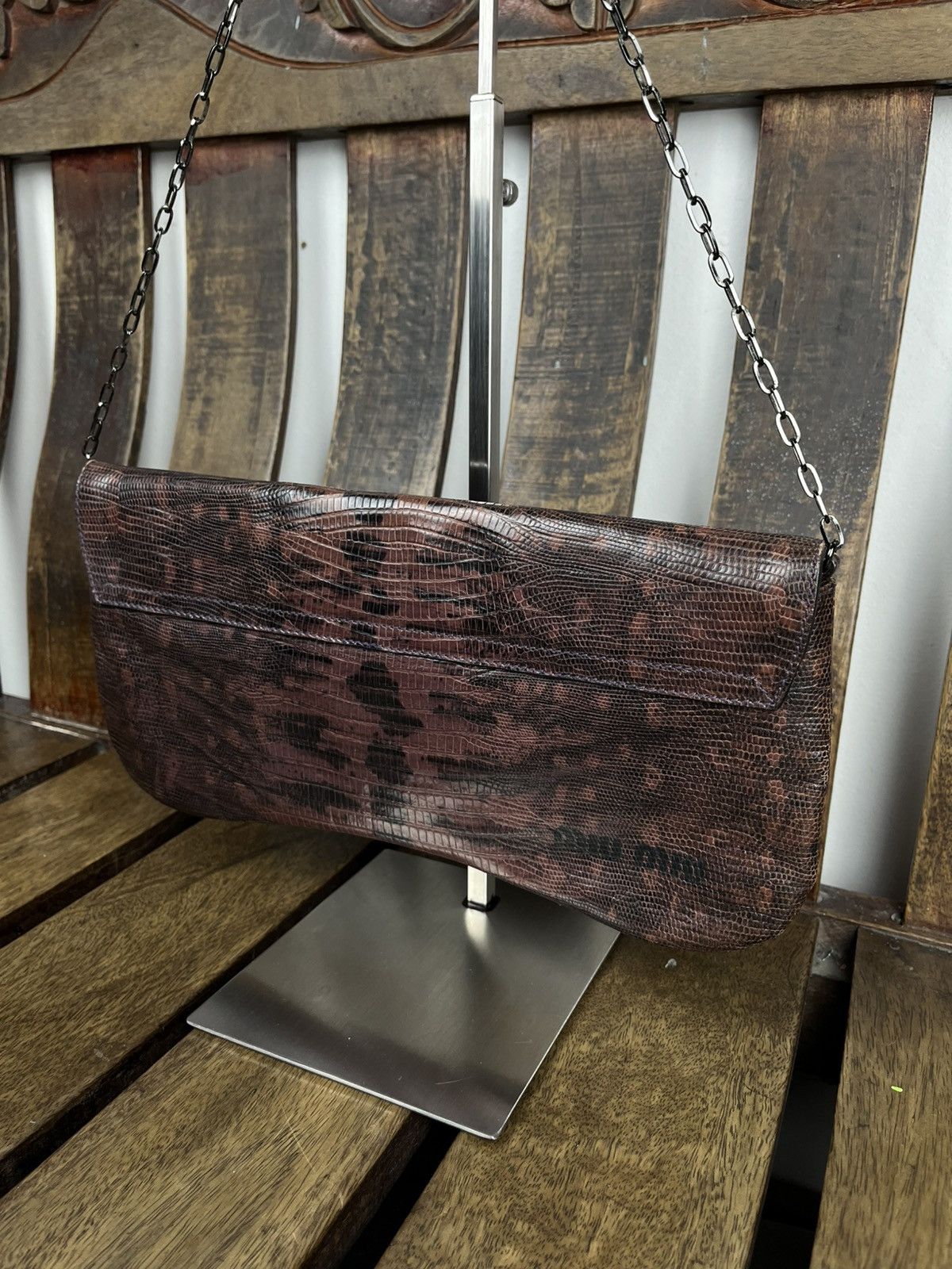 Miu Miu Miu Miu S/S1999 Lizard-Skin Embossed Chain Shoulder Bag Size ONE SIZE - 20 Thumbnail